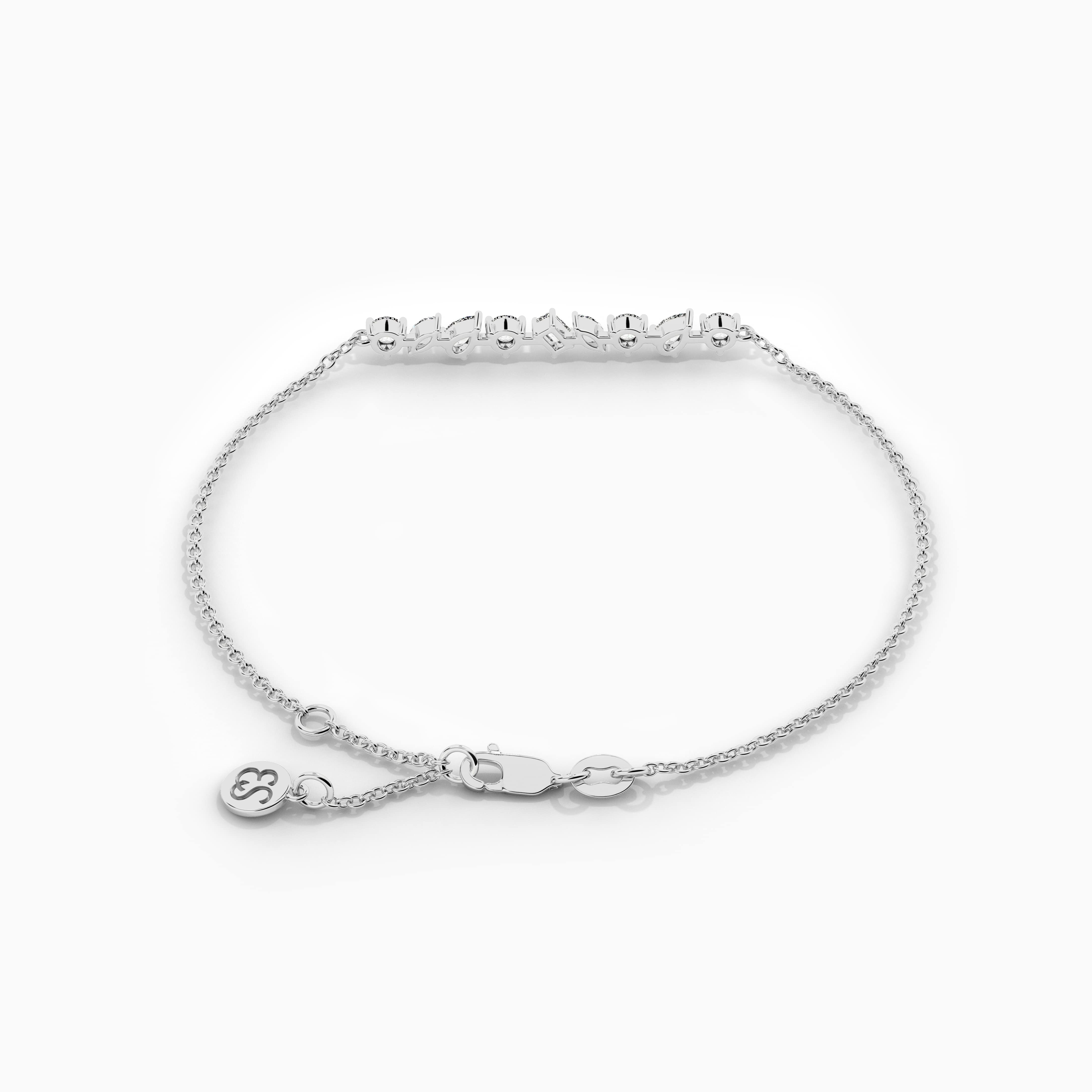 White Gold Multi Shape Diamond Five Stone Bracelet For Woman