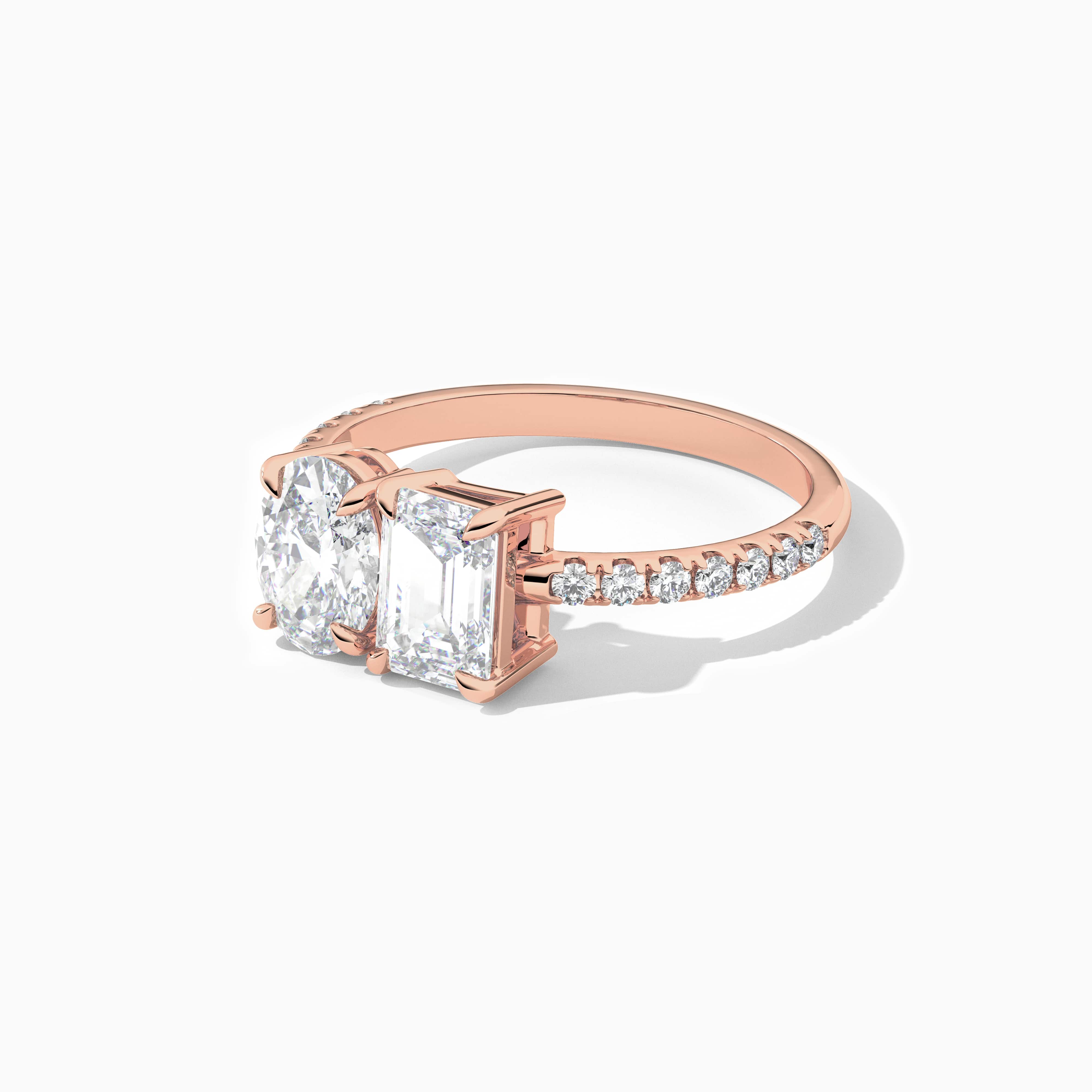 Rose Gold Oval Emerald Cut Toi Et Moi Engagement Ring