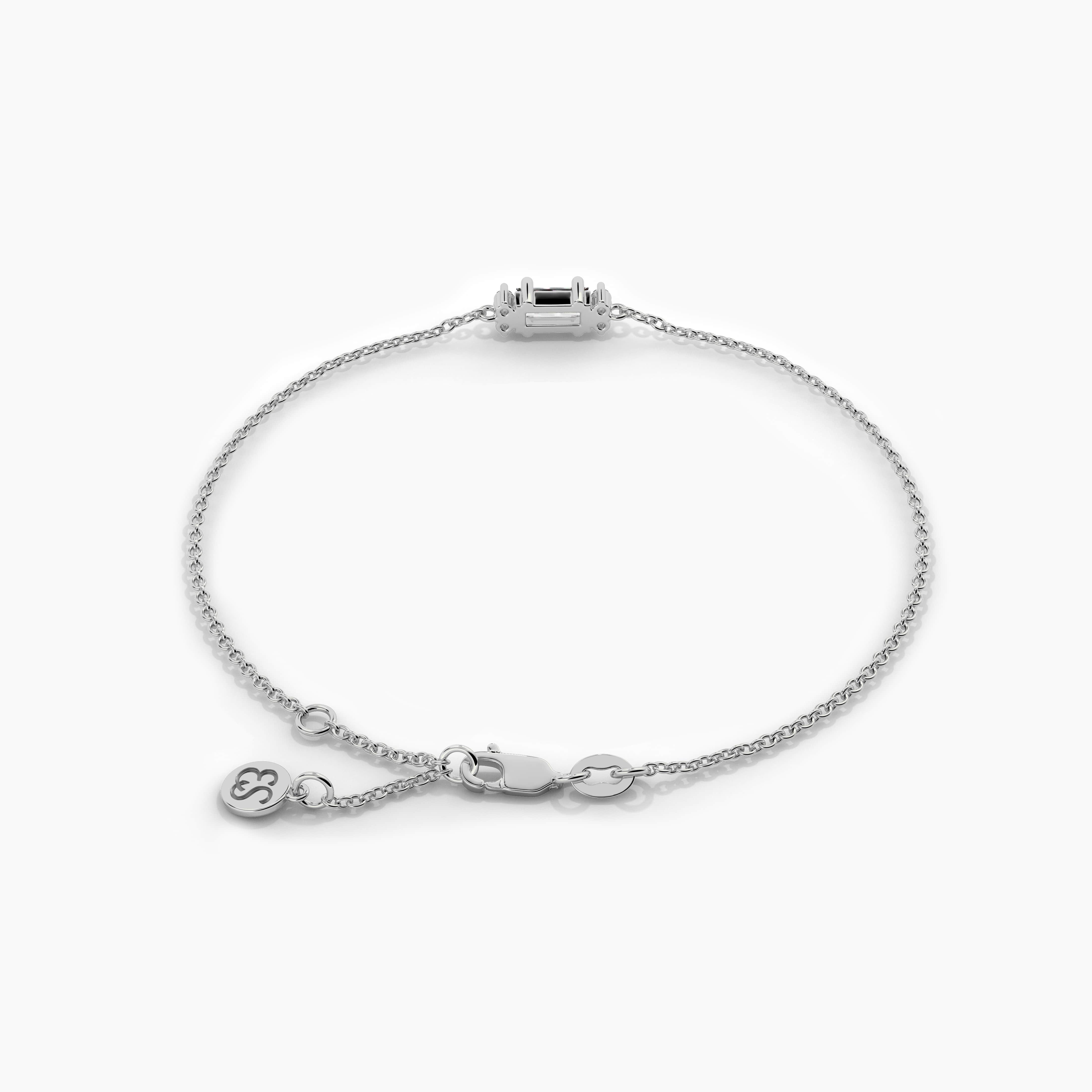 White Gold Round And Baguette Diamond Tiny Chain Bracelet 