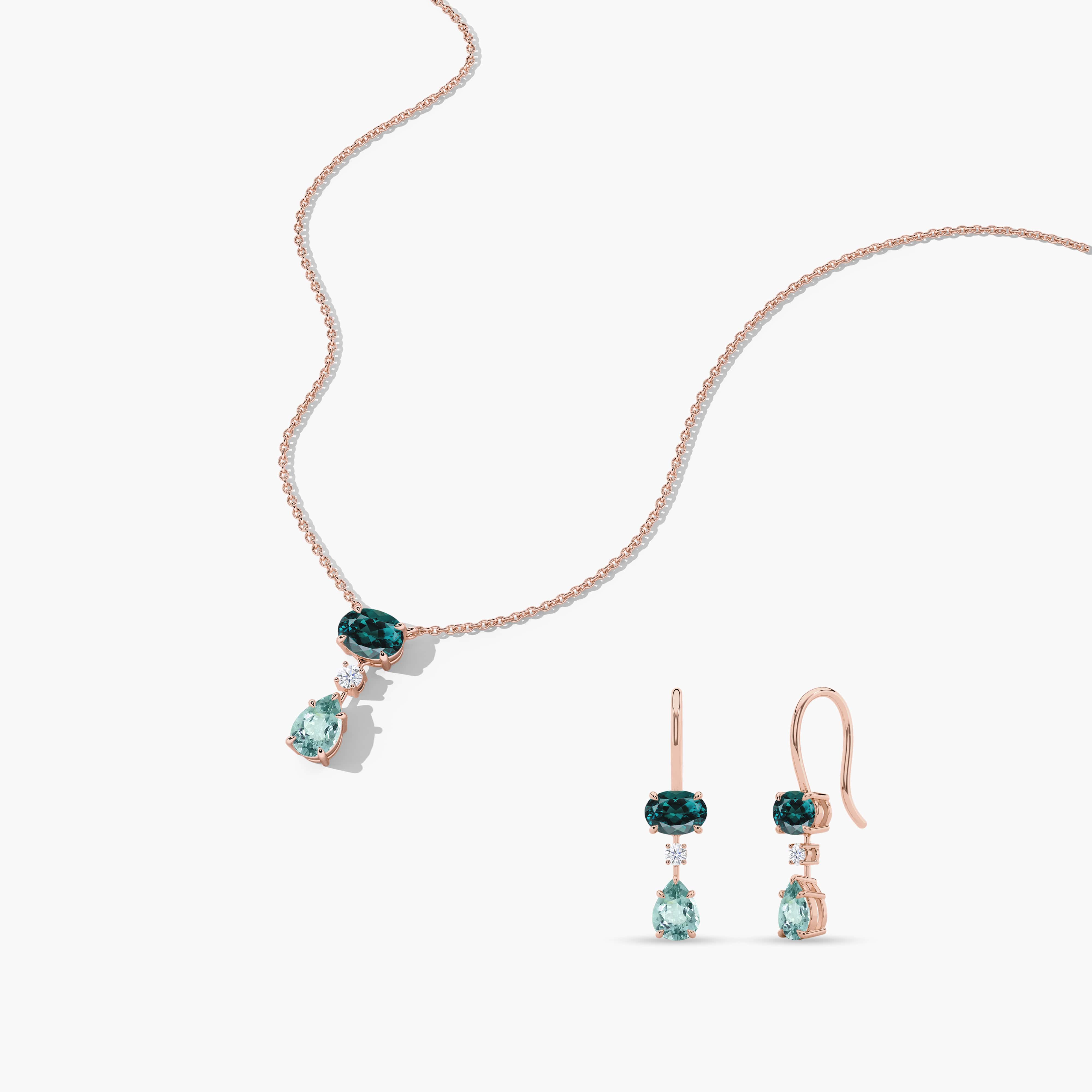 Green Tourmaline Drop Necklace in Rose Gold