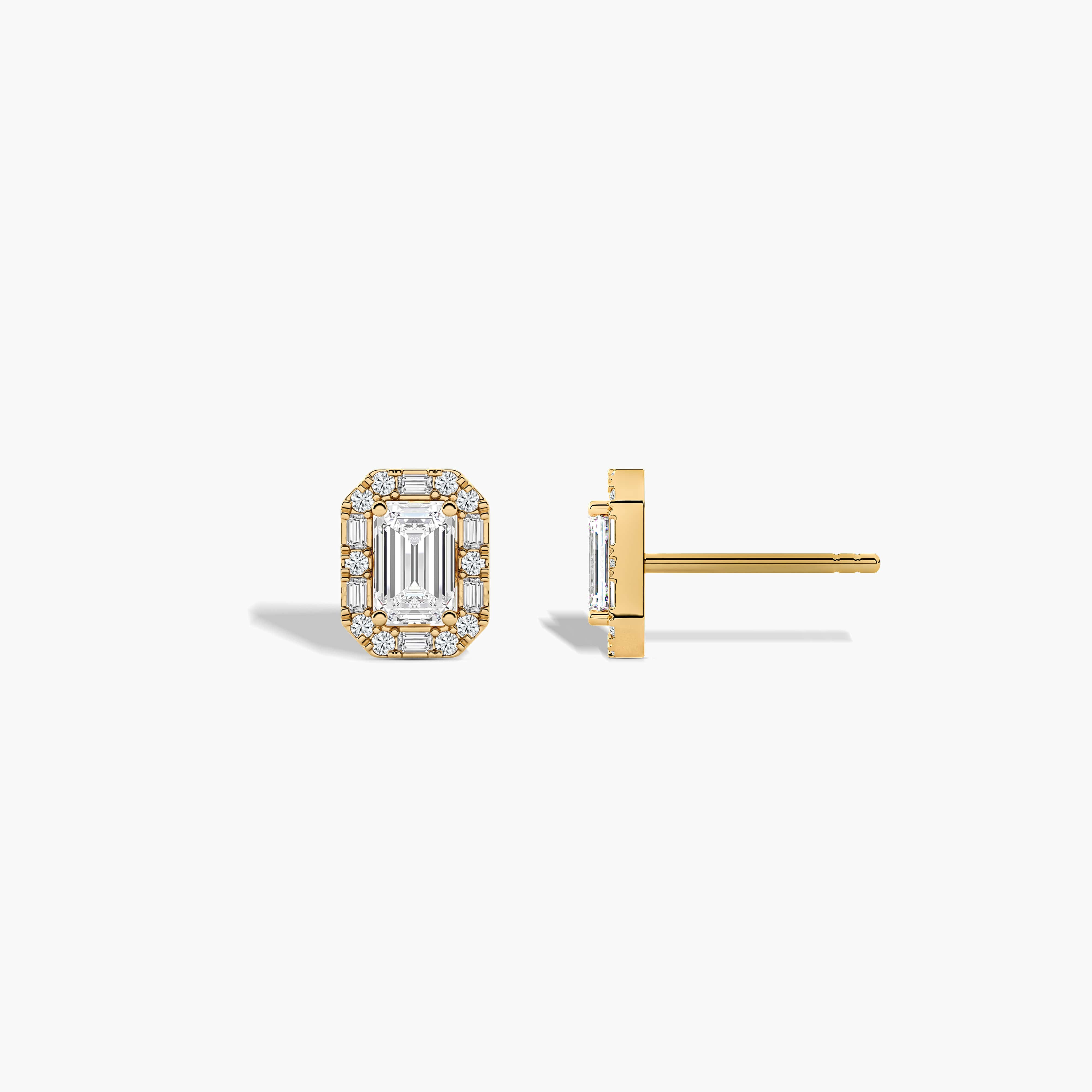 Baguette Round Diamond Earrings Studs for Women