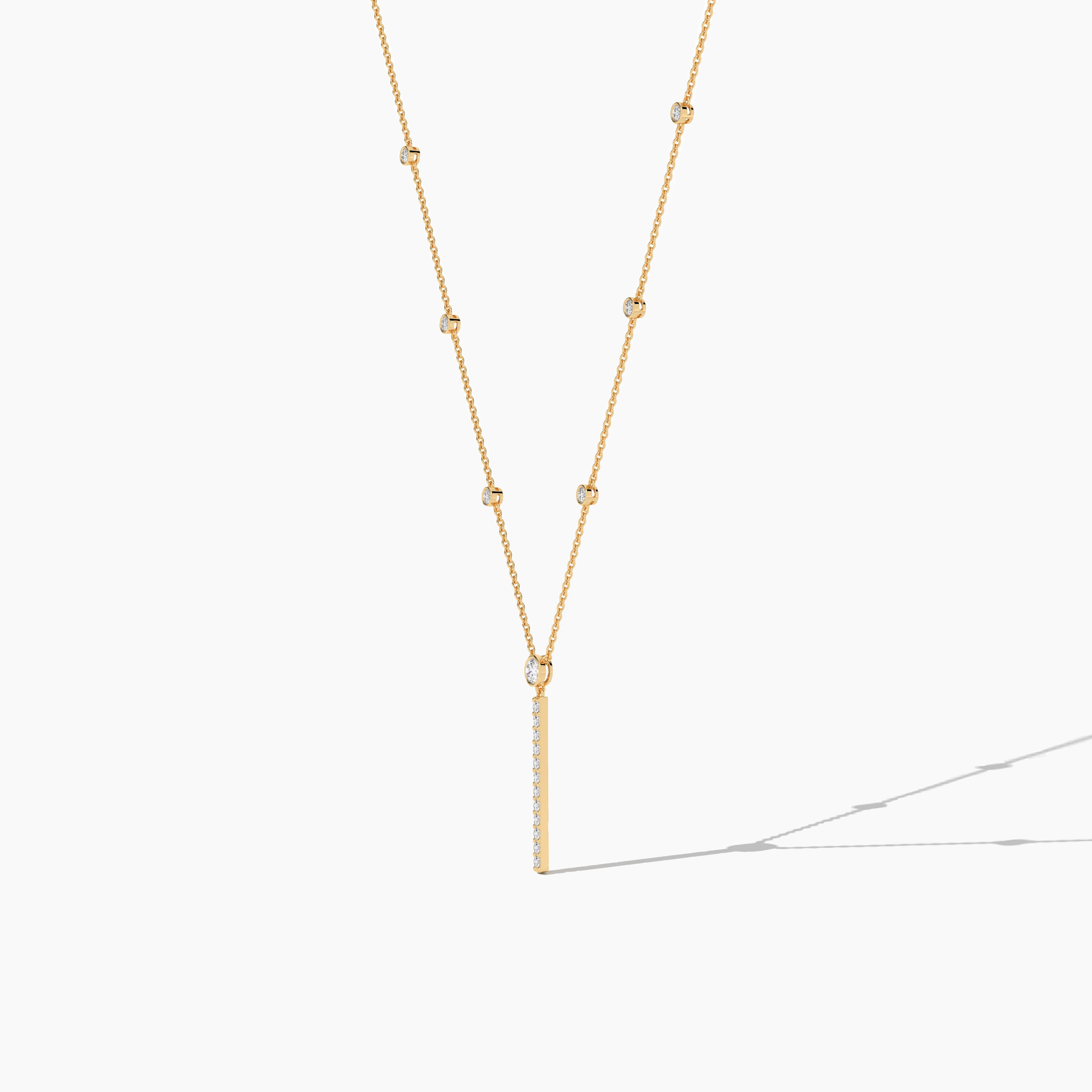 14k Yellow Gold Round Diamond Bar Necklace