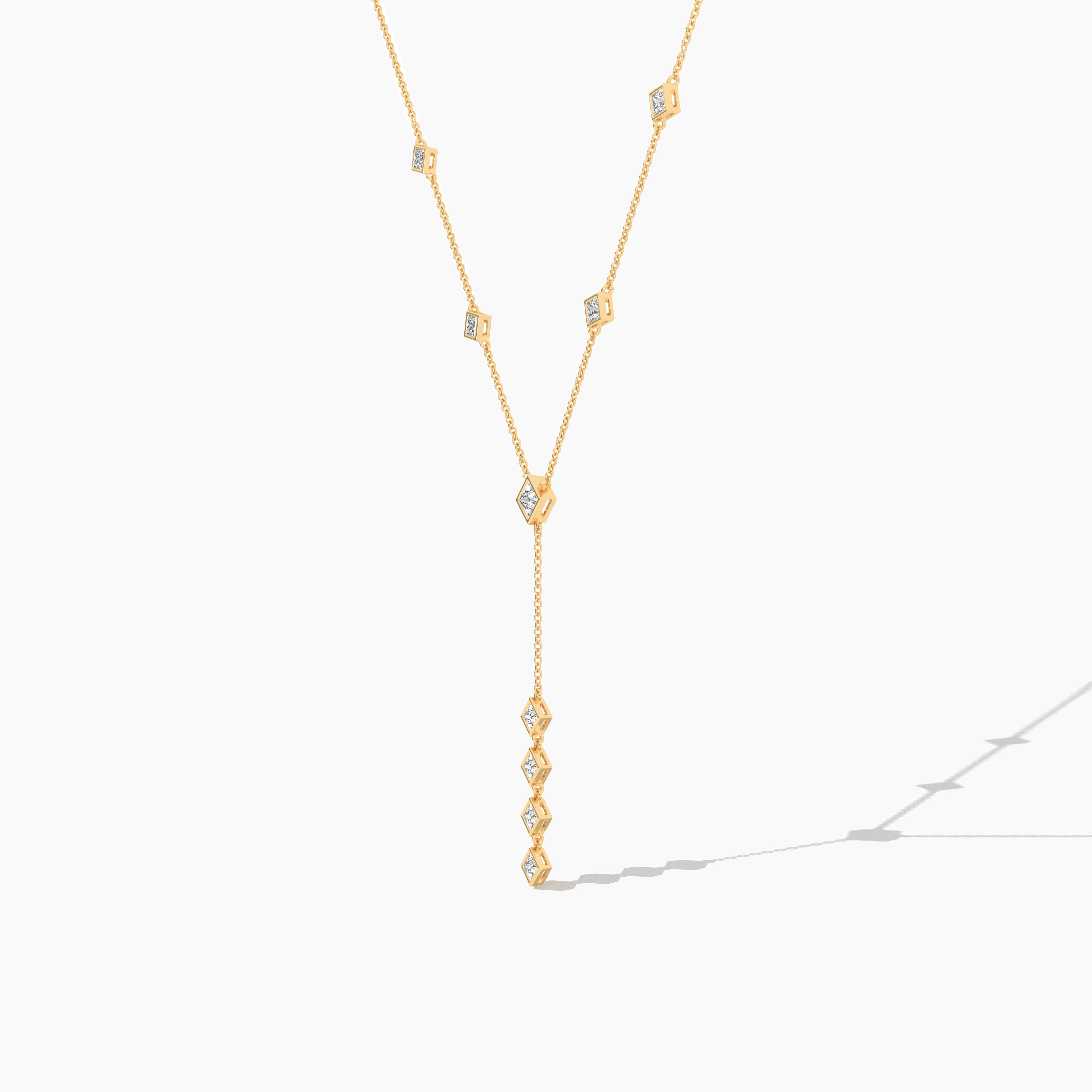 Princess Diamond Lariat Necklace in Yellow Gold