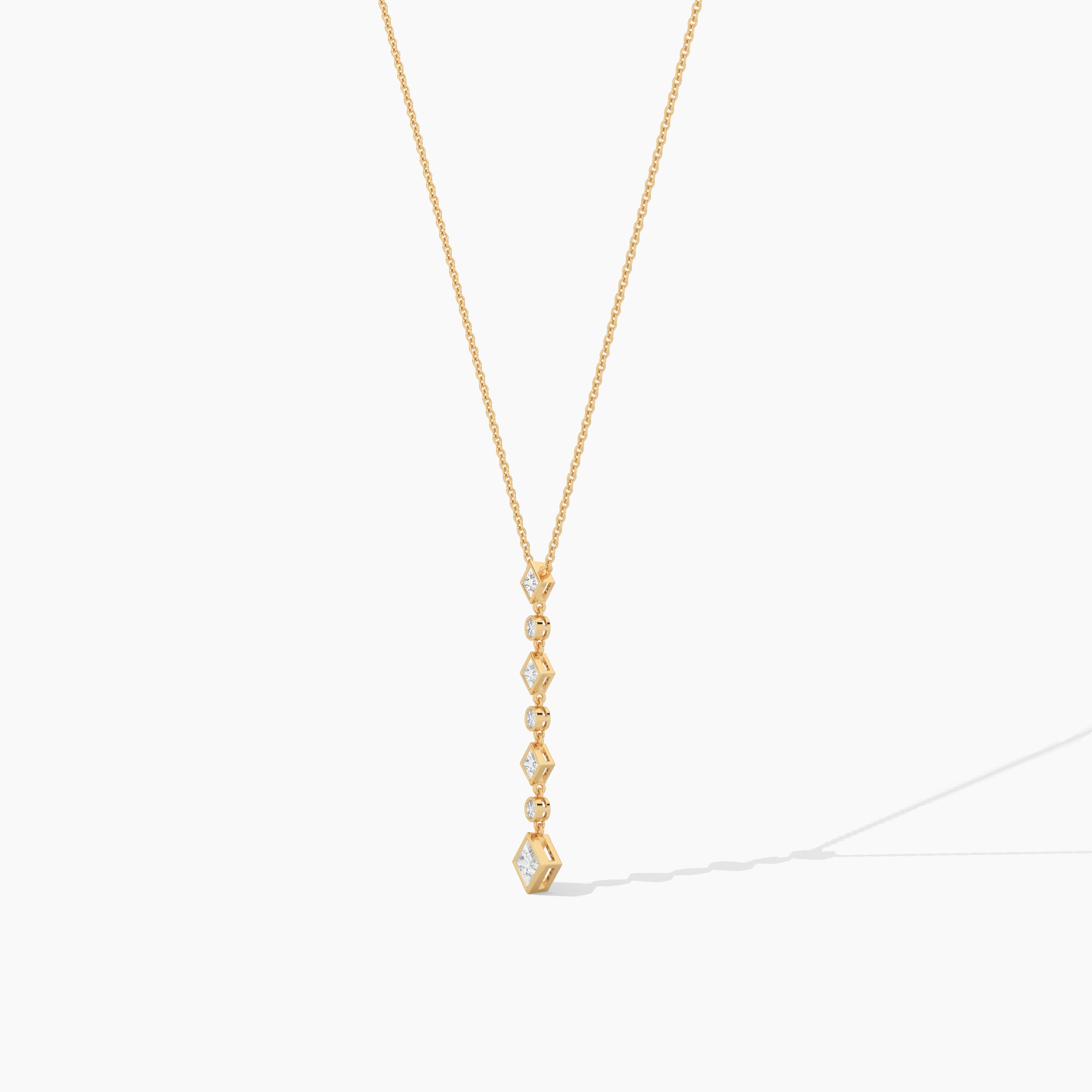 Princess and Round Diamond Lariat Necklace