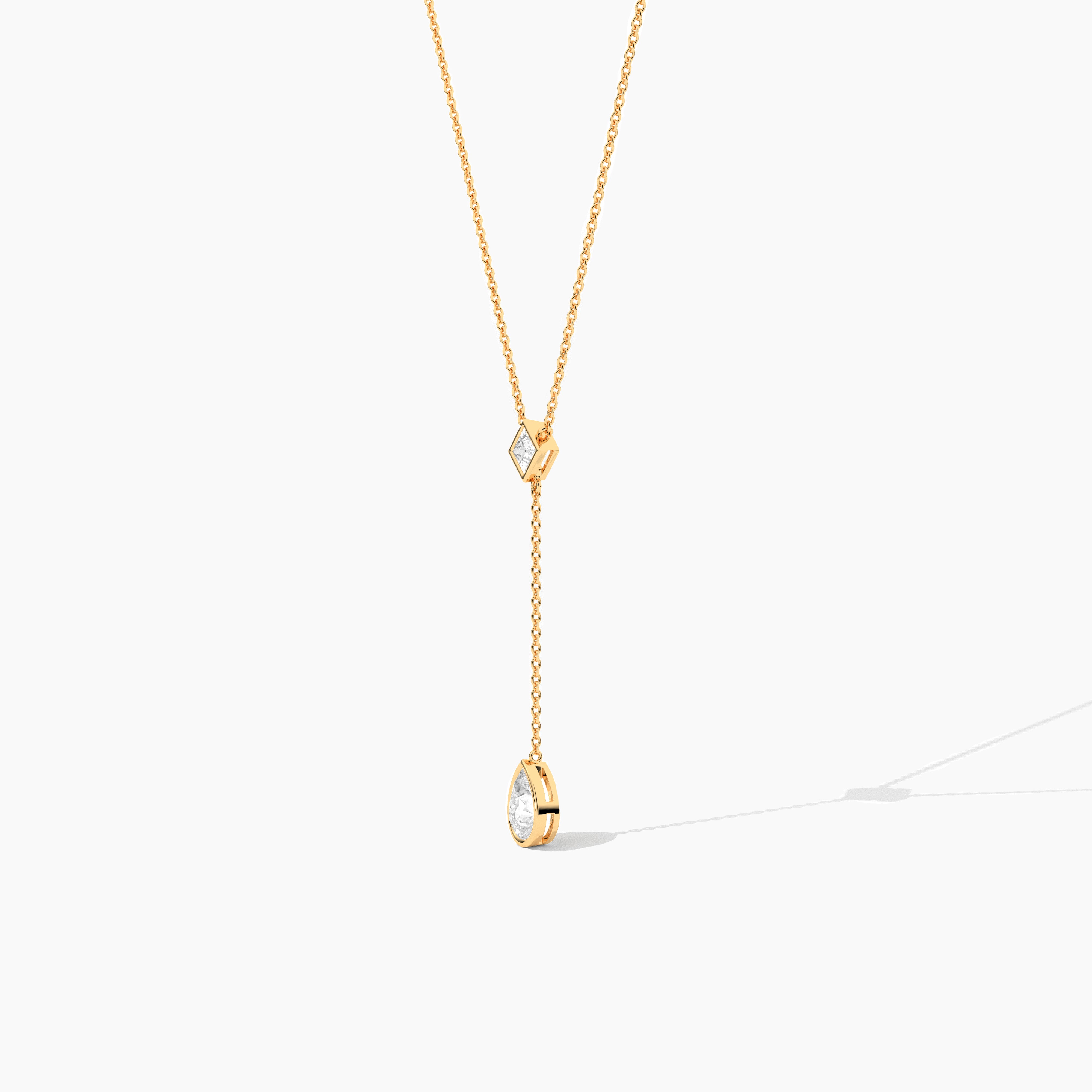 yellow gold lab grown diamond lariat necklace 