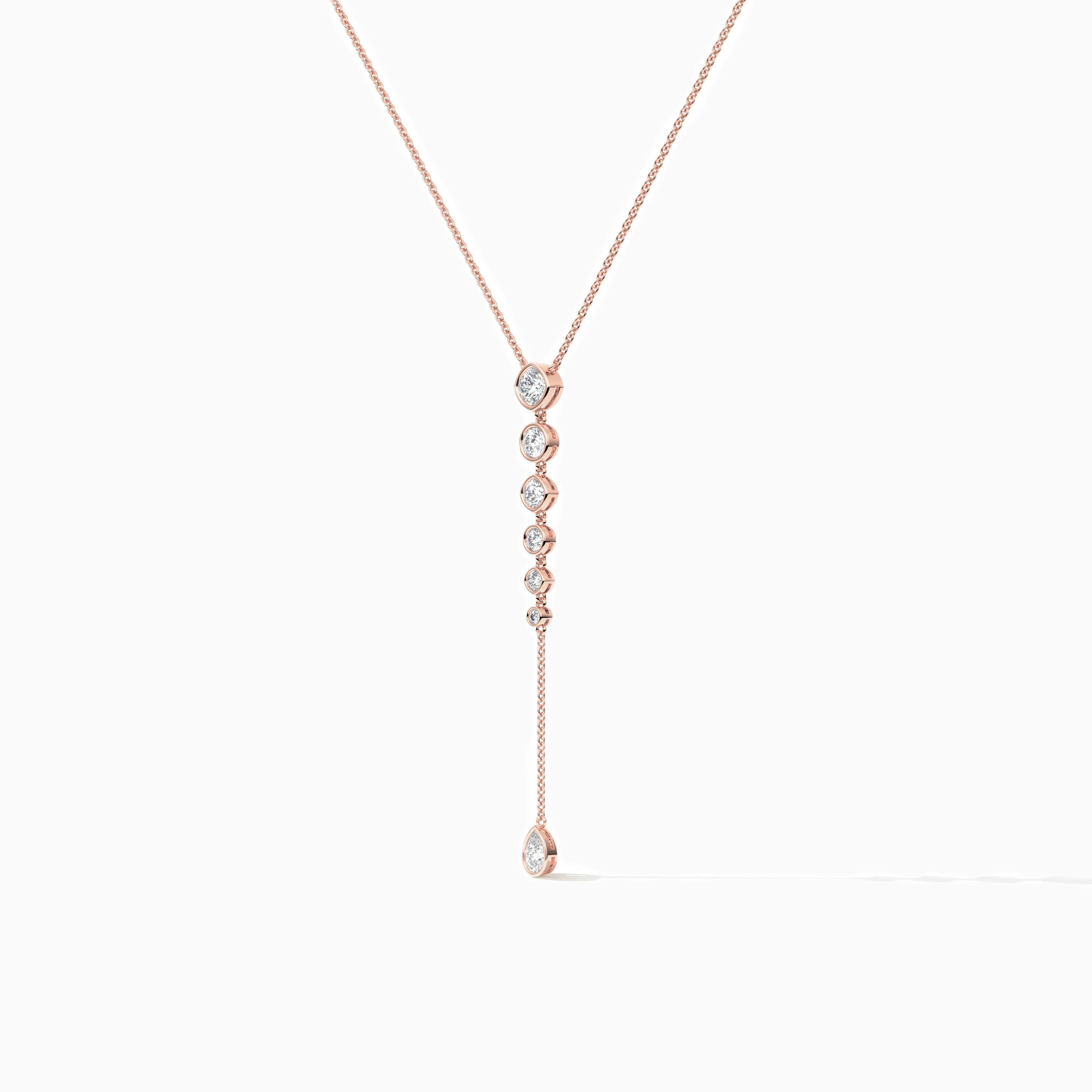 rose gold round and cushion diamond necklace