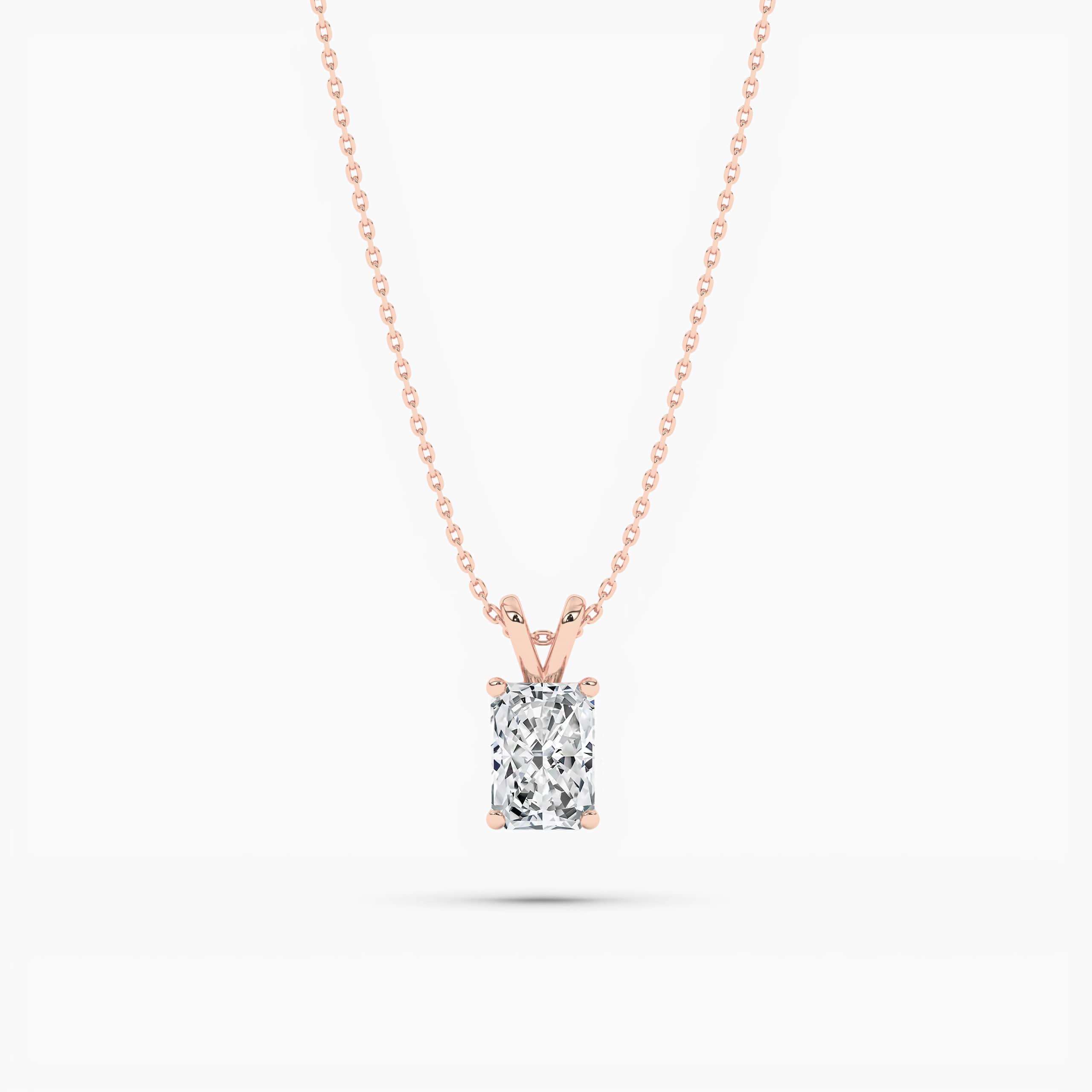 Radiant Cut Diamond Pendant Necklace For Women In Rose Gold
