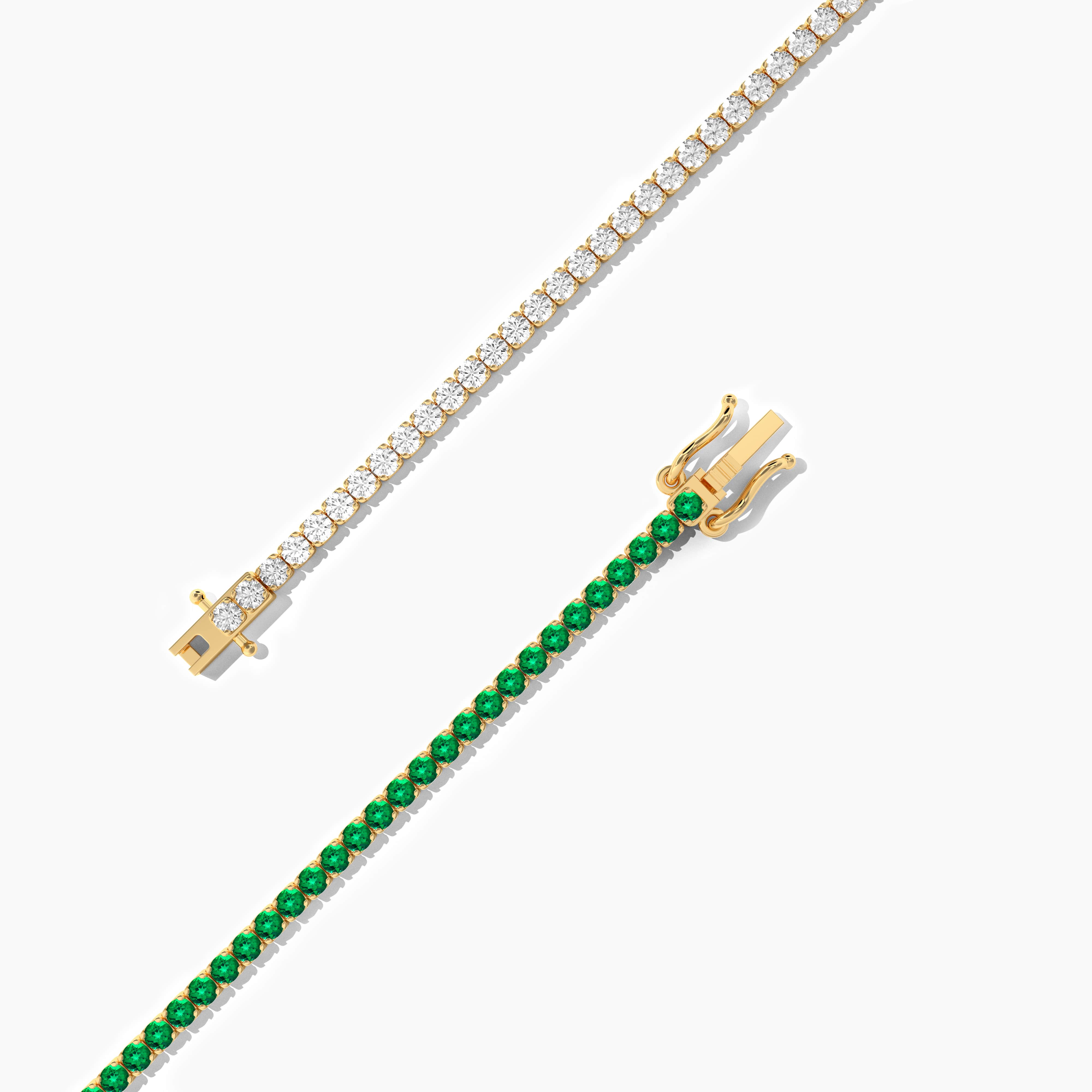 yellow gold emerald diamond tennis bracelet 