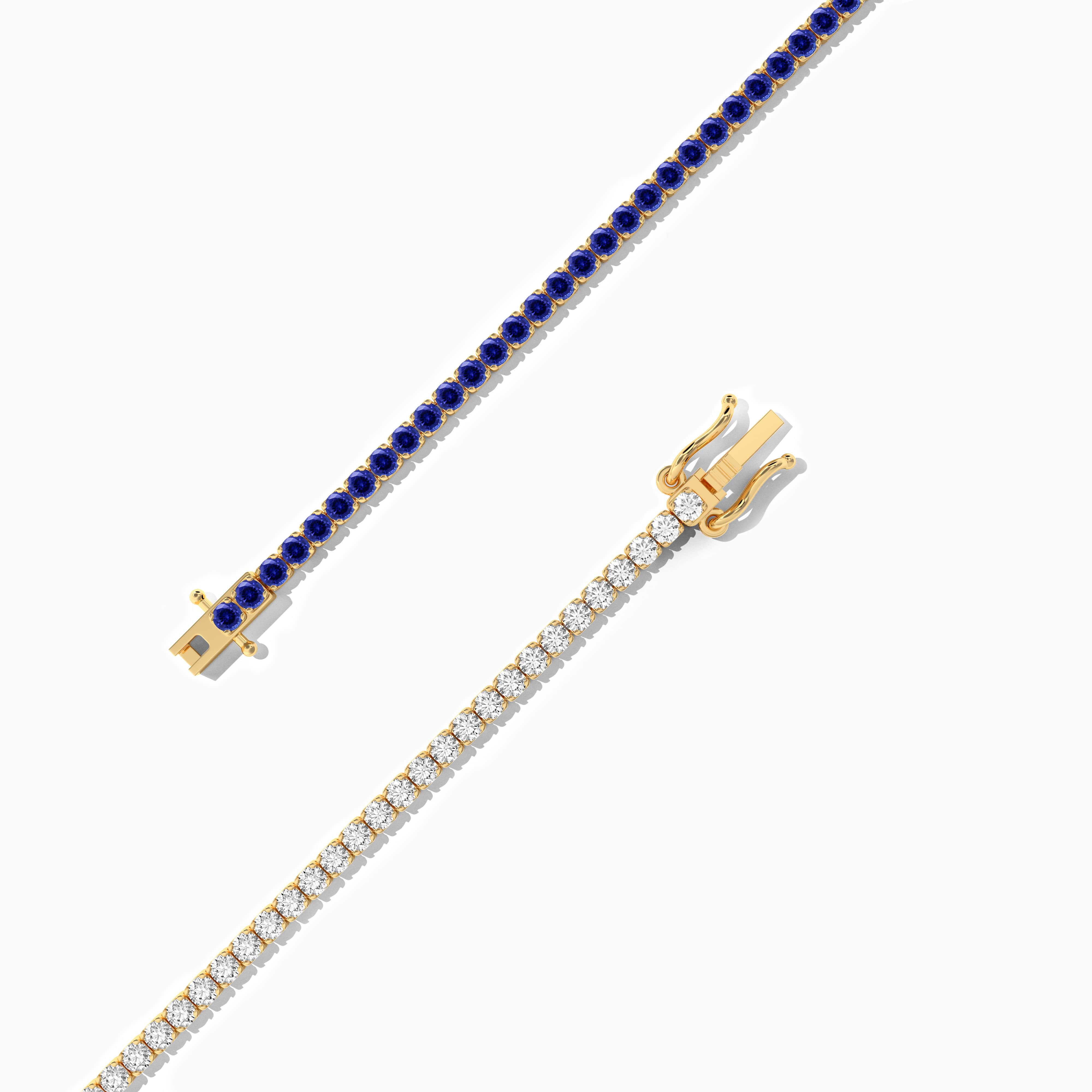 yellow gold blue sapphire diamond tennis  bracelet 