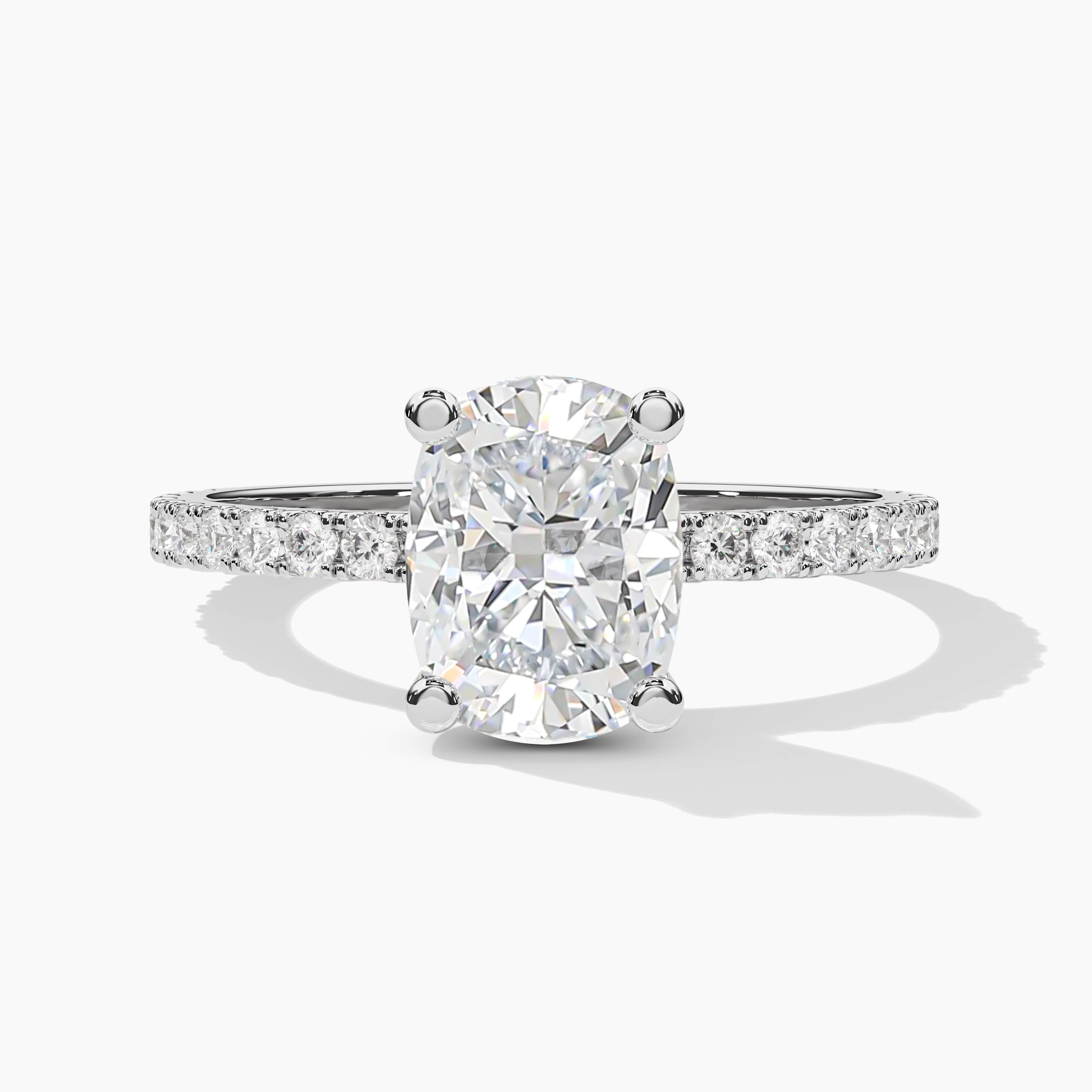 elongated cushion engagement ring with wedding band white gold