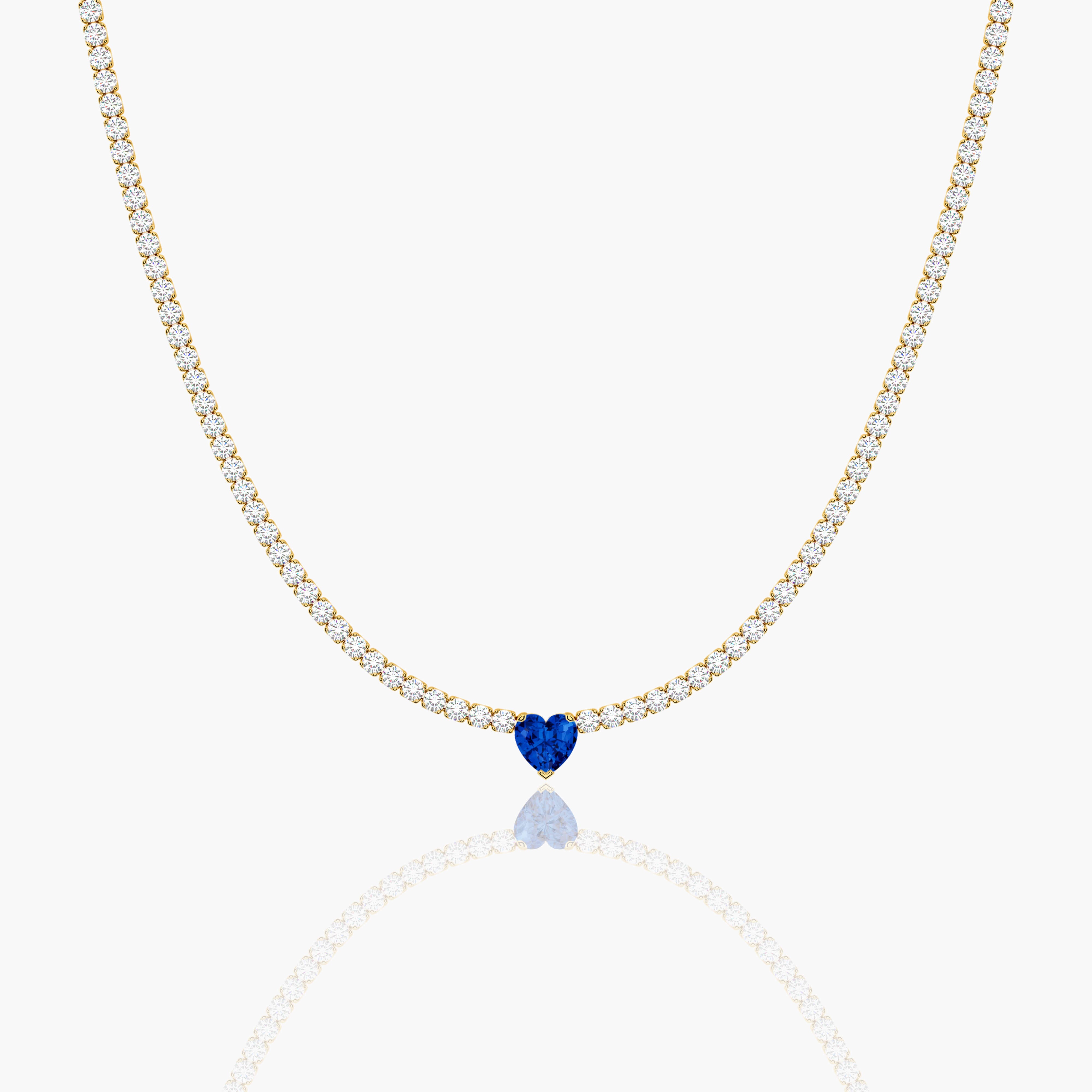 Blue Sapphire Solitaire with Diamond Tennis Necklace