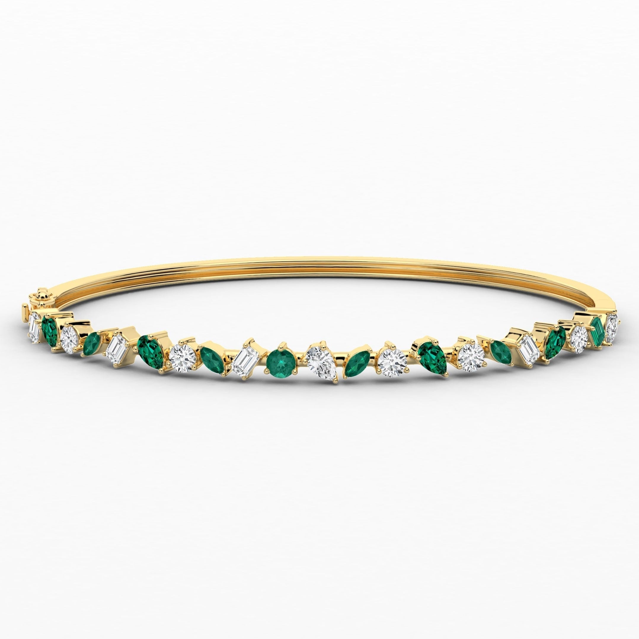 Multi Shape Moissanite Hinge Bangle Bracelet In Yellow Gold 