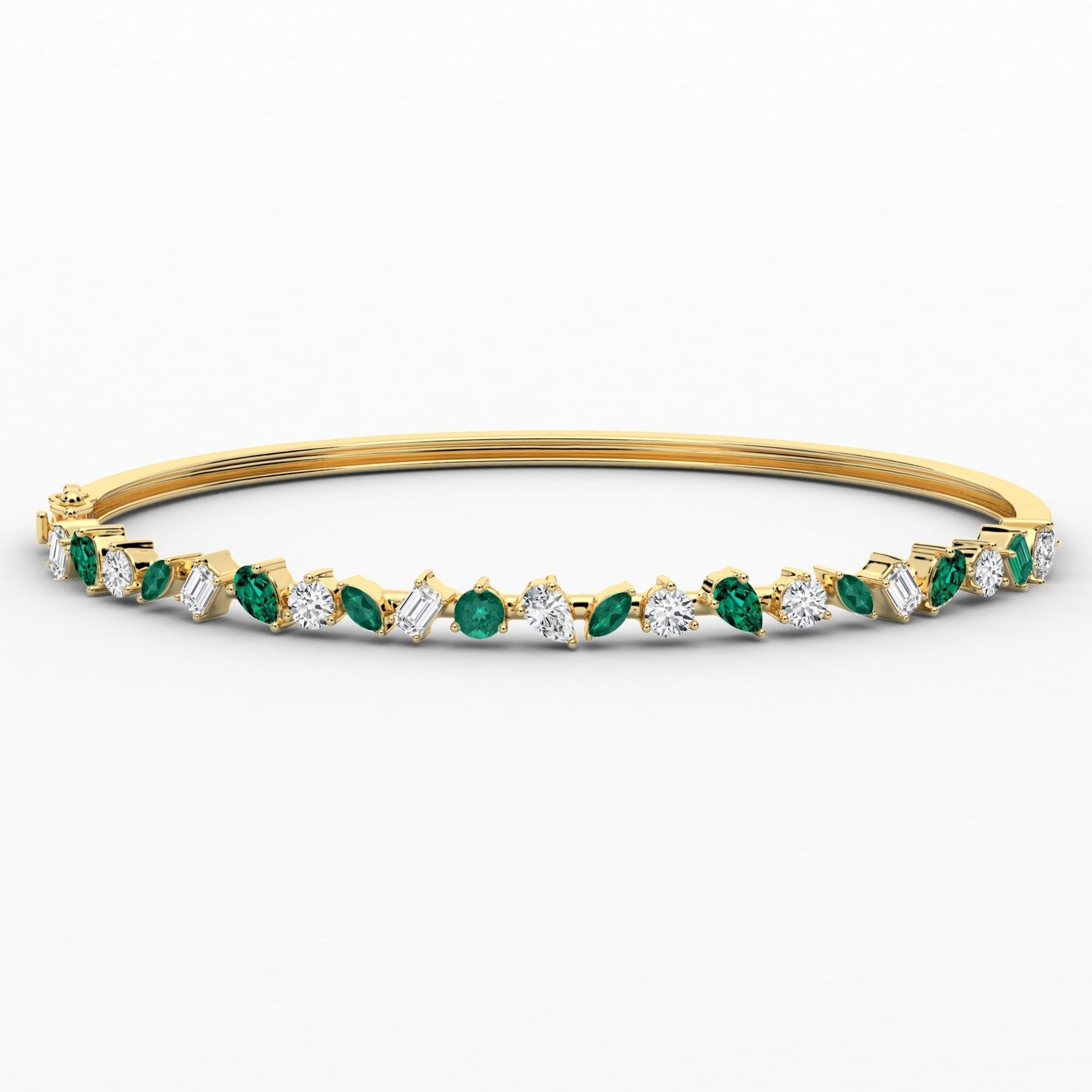 Multi Shape Moissanite Hinge Bangle Bracelet In Yellow Gold 