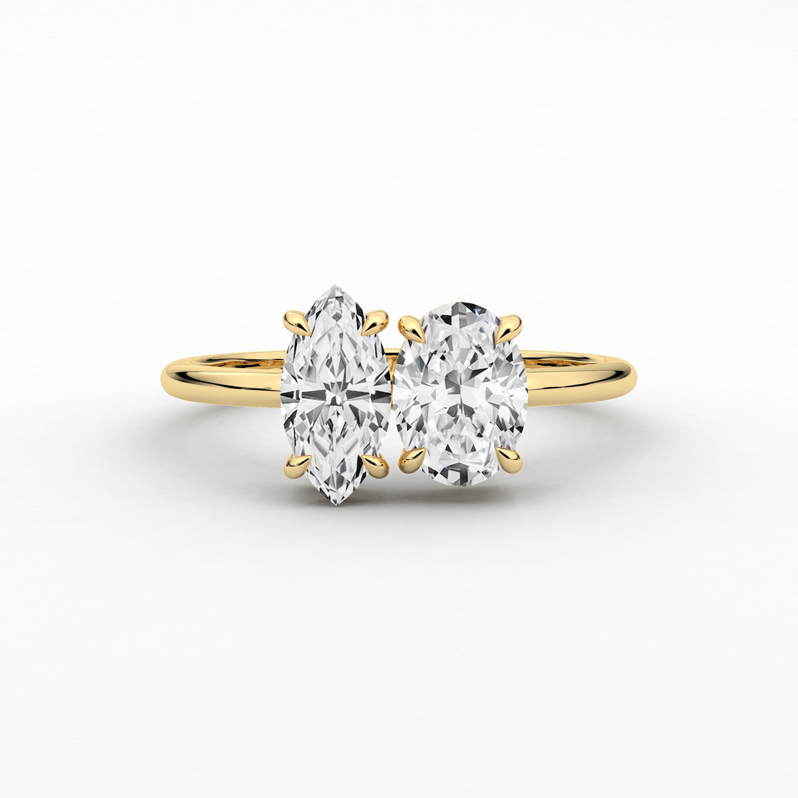 Toi Et Moi Oval Marquise  Diamond Engagement Ring in Yellow  Gold