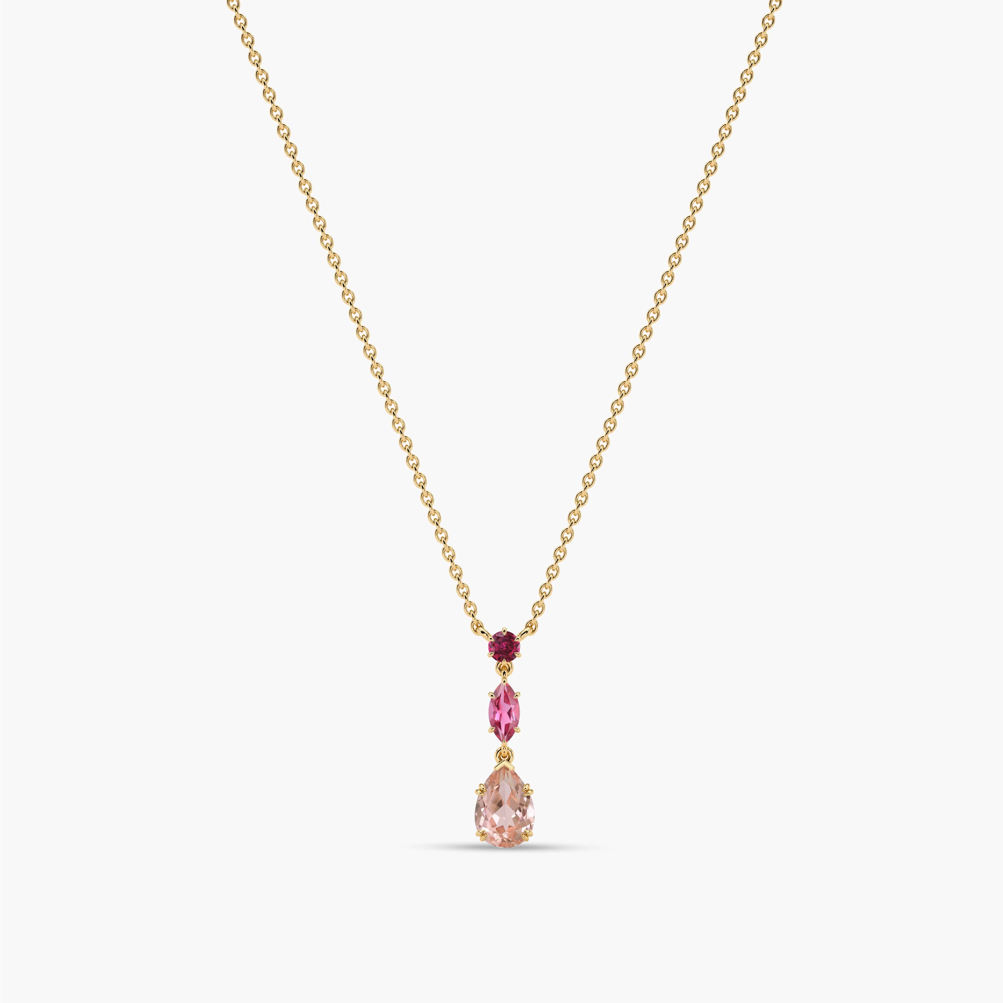 Pink Tourmaline and Morganite Drop Necklace