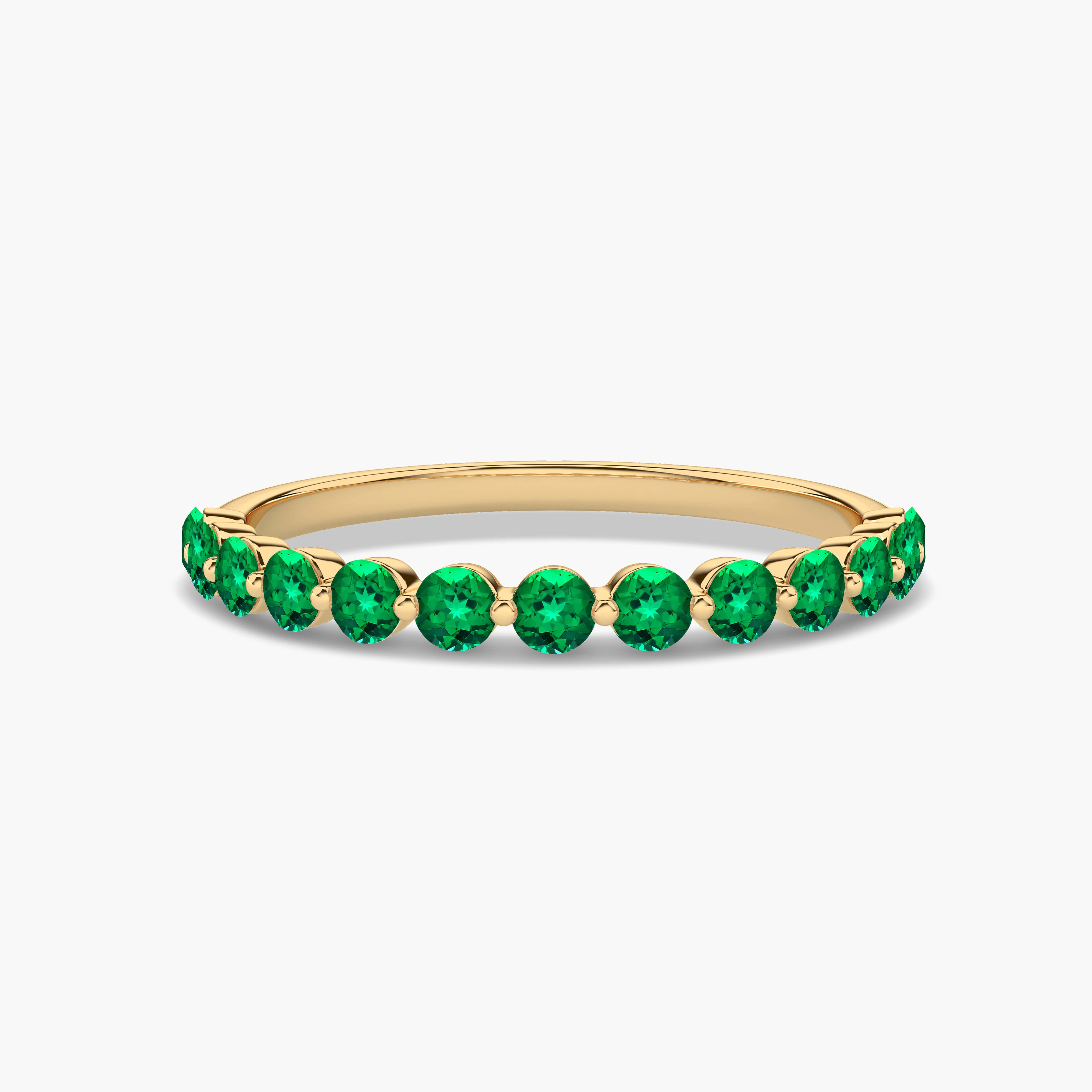 Round Cut Green Emerald Eternity Wedding Ring In Yellow Gold