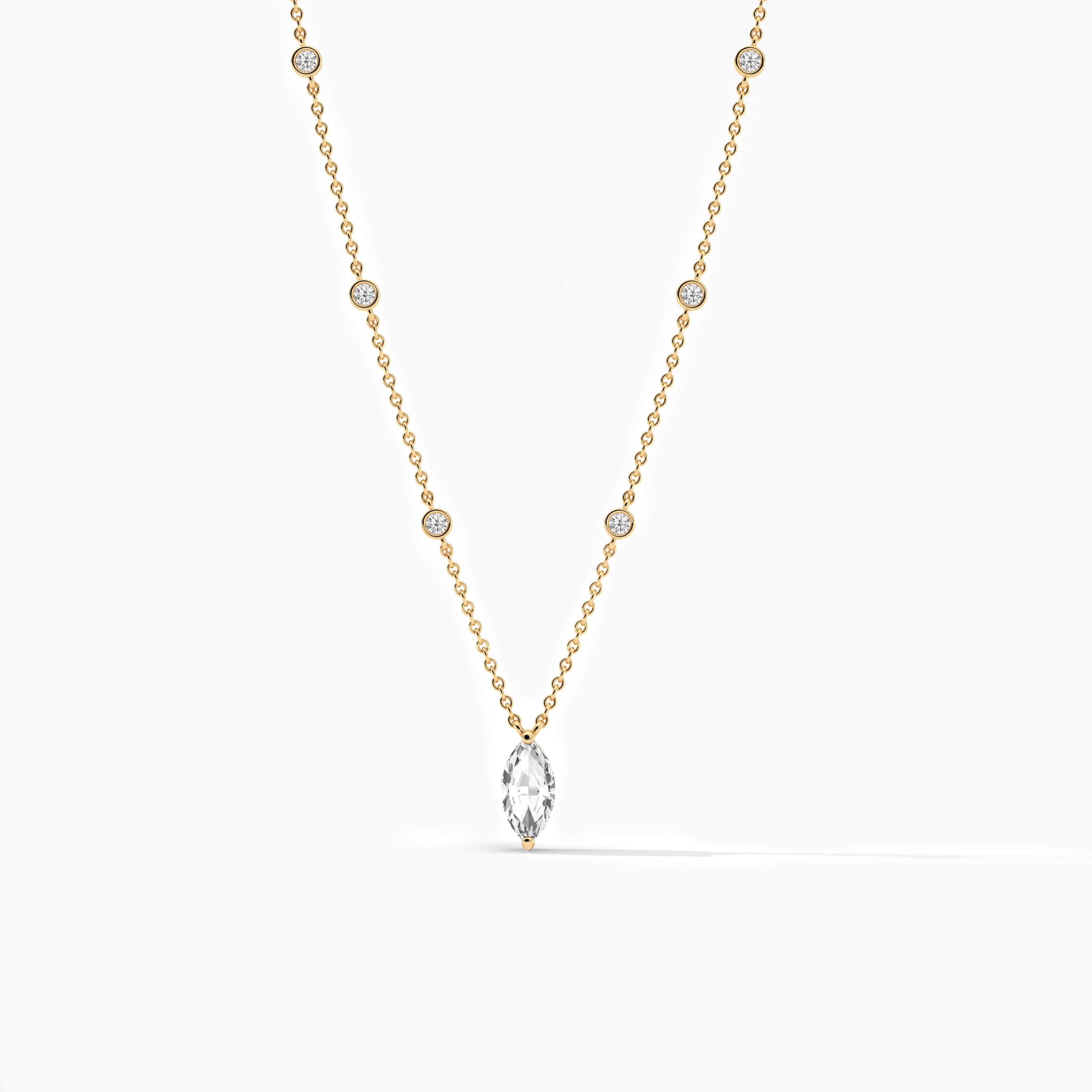 14K Yellow Gold Diamond Station Necklace