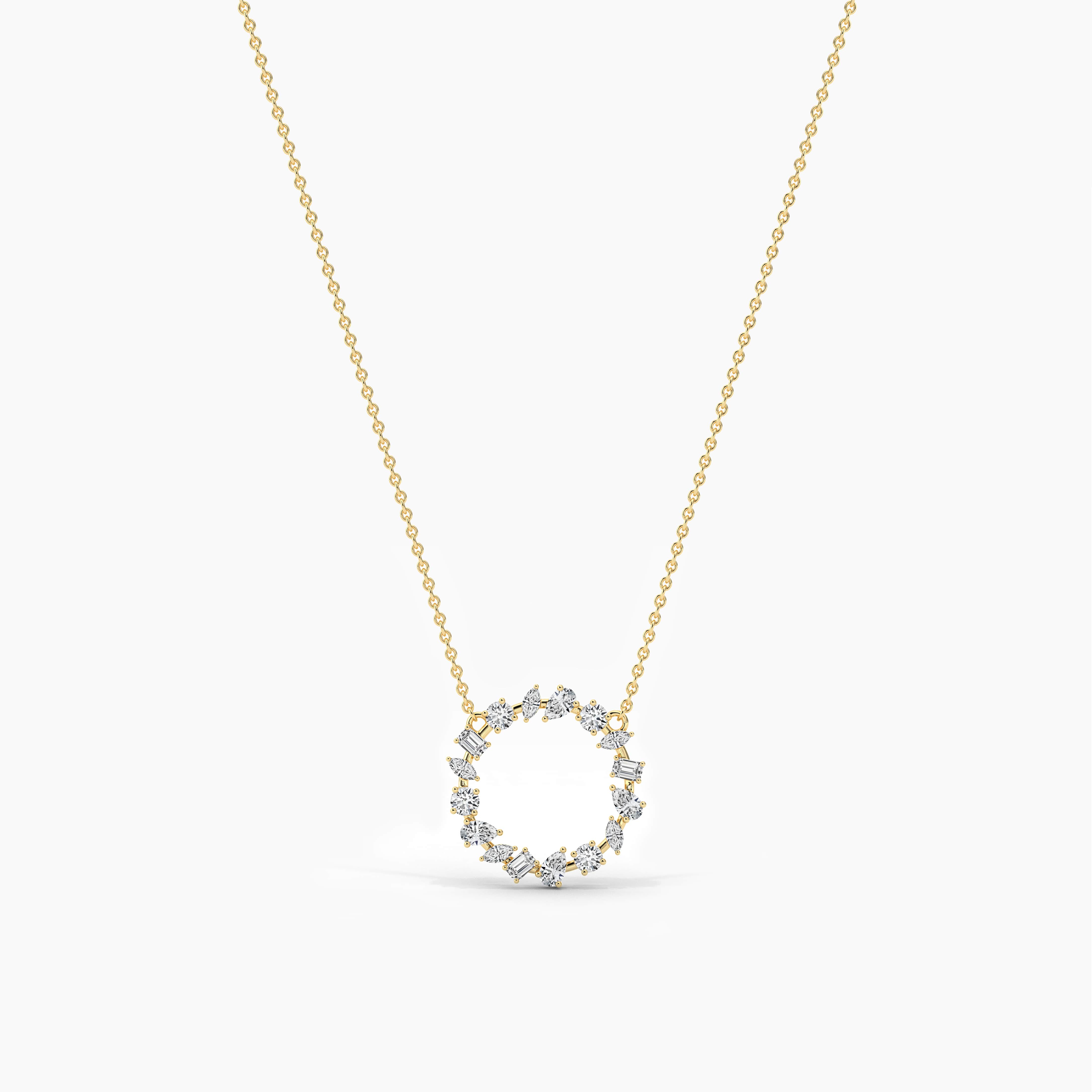 yellow gold diamond circle necklace 