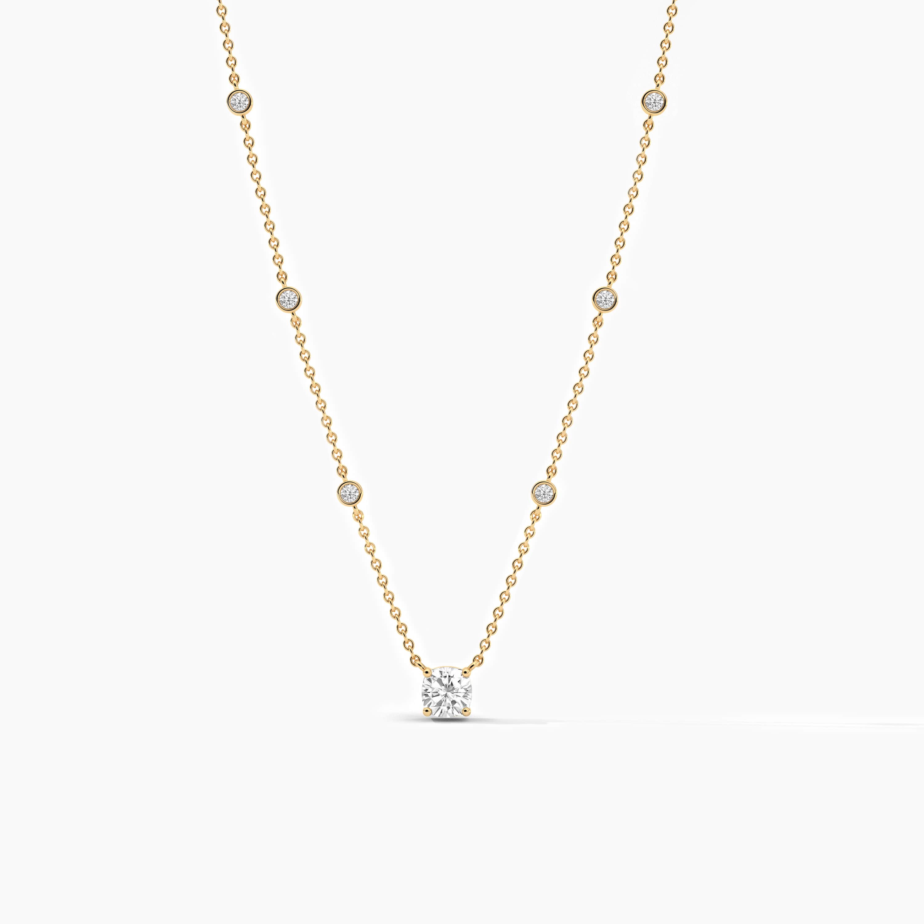 14K Yellow Gold Diamond Station Necklace