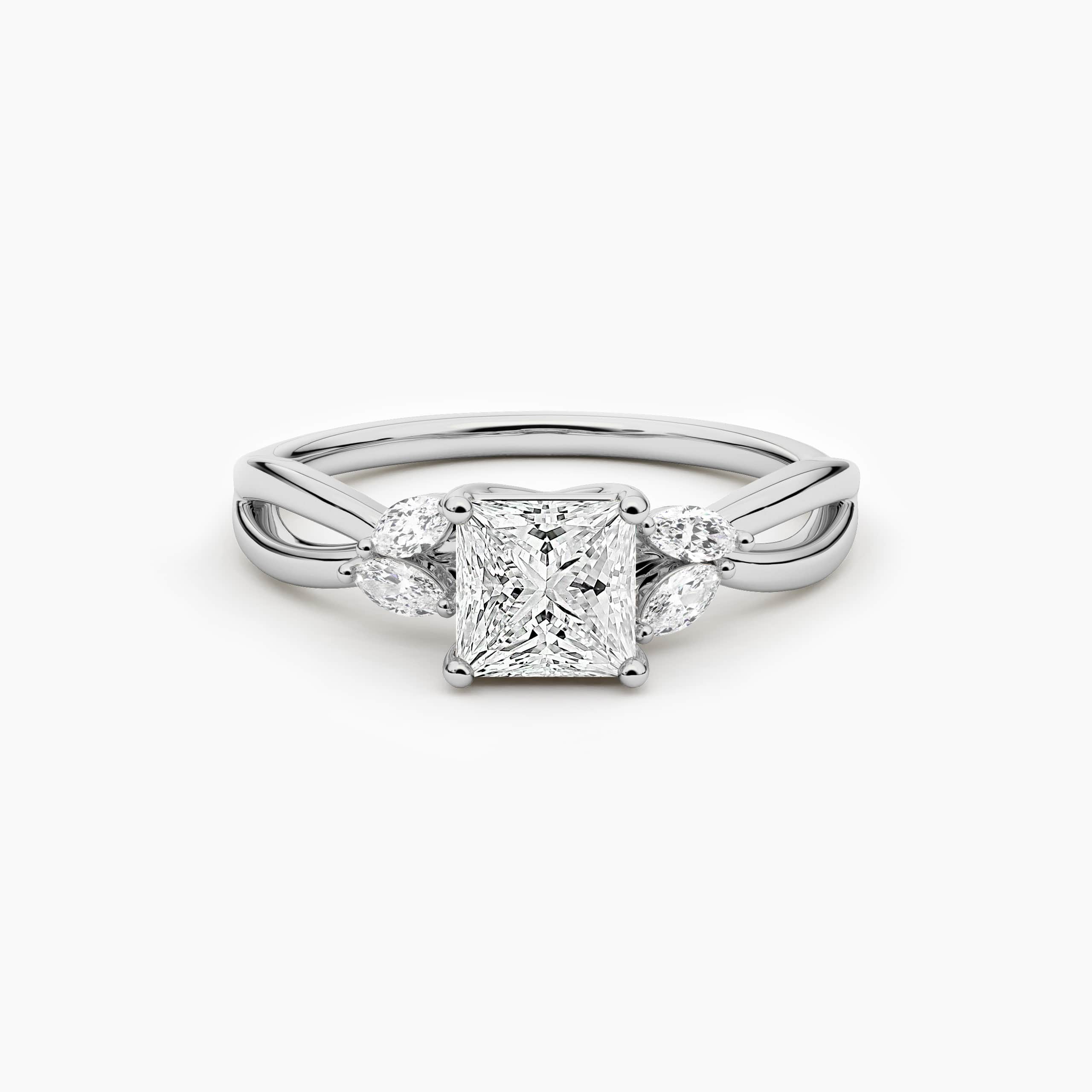 Princess Cut Moissanite Engagement Ring In Nature Inspired Ring In White Gold