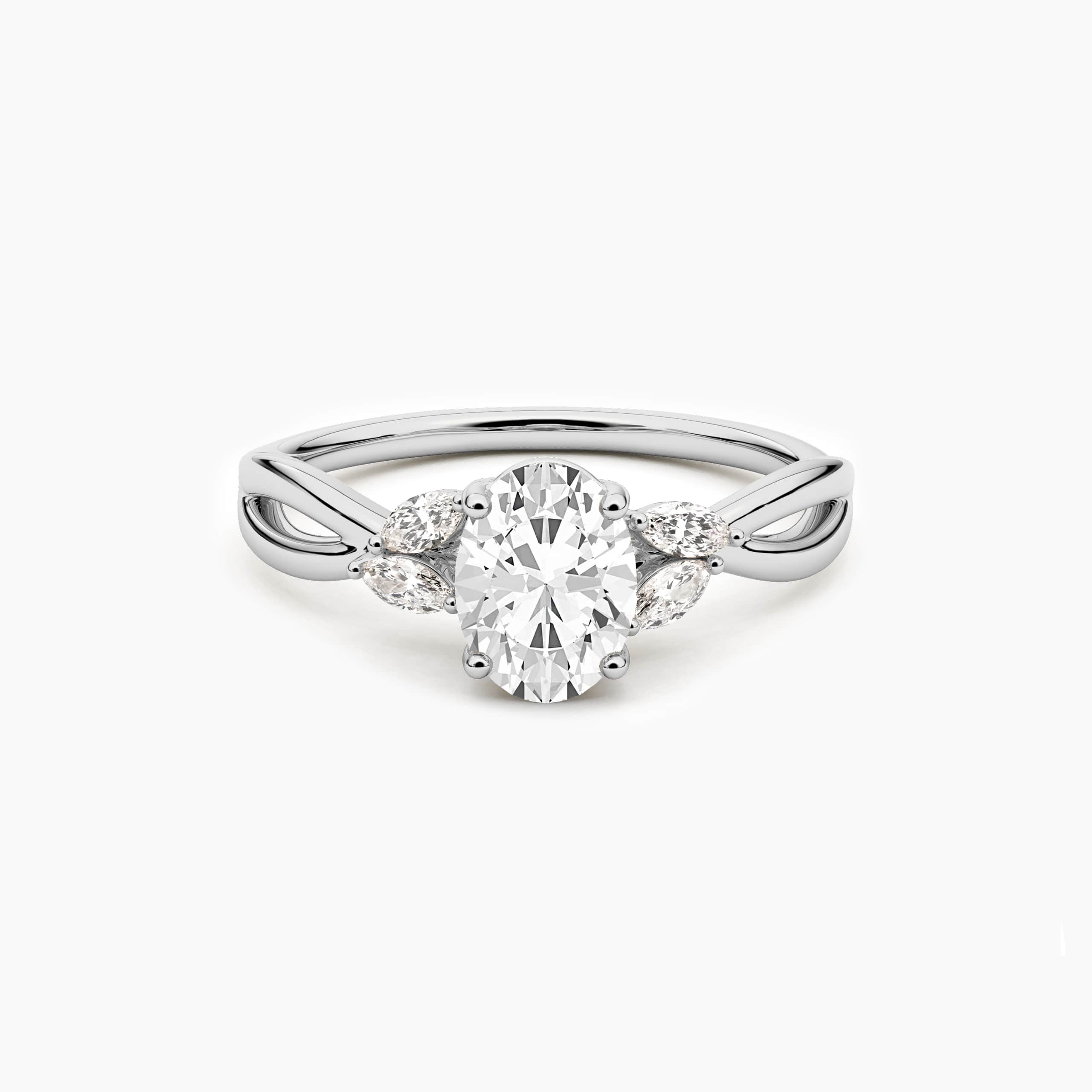 White Gold Nature Inspired Oval Cut Marquise Diamond Engagement Ring