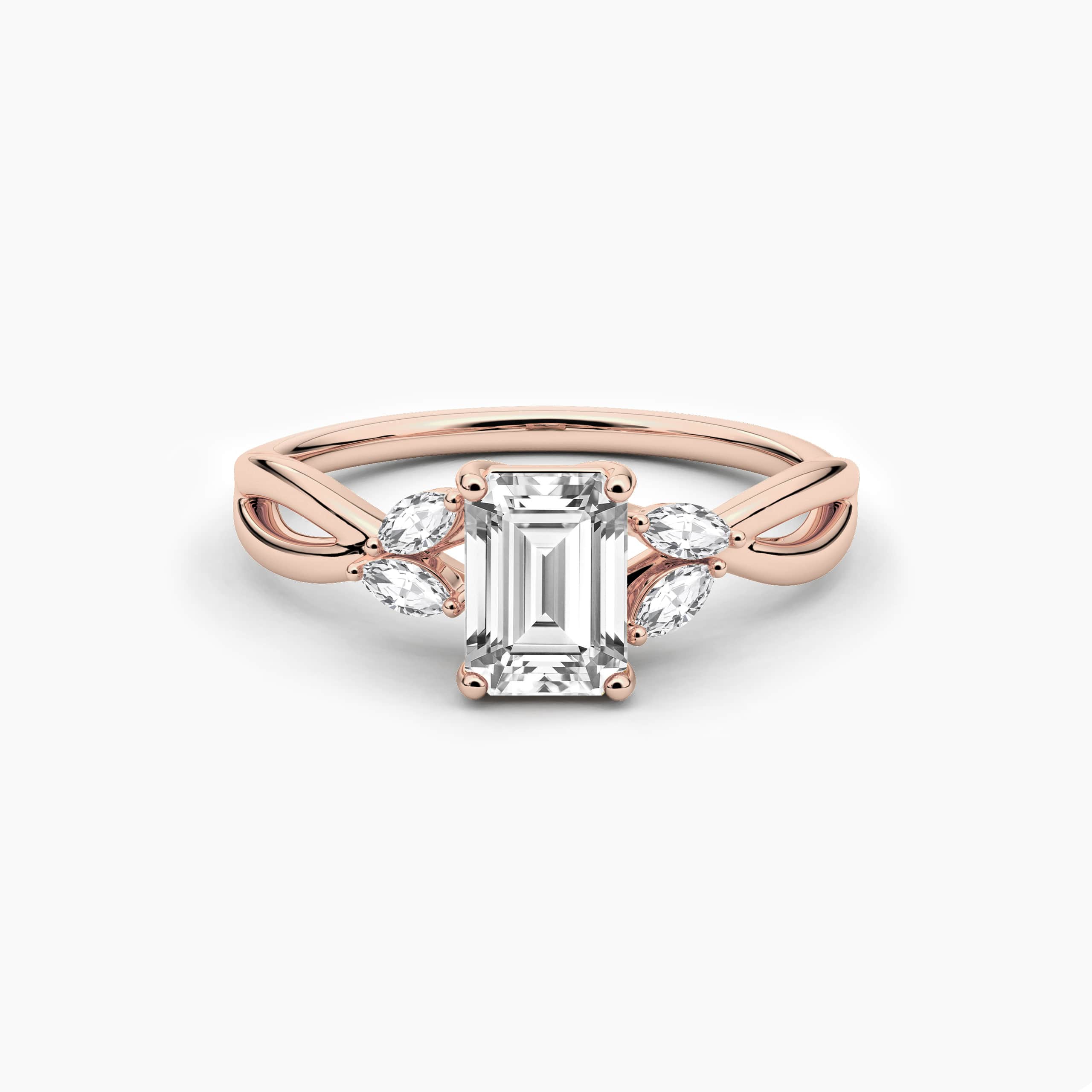 Emerald Shaped Twisted Petal Diamond Engagement In With Marquise In Rose Gold