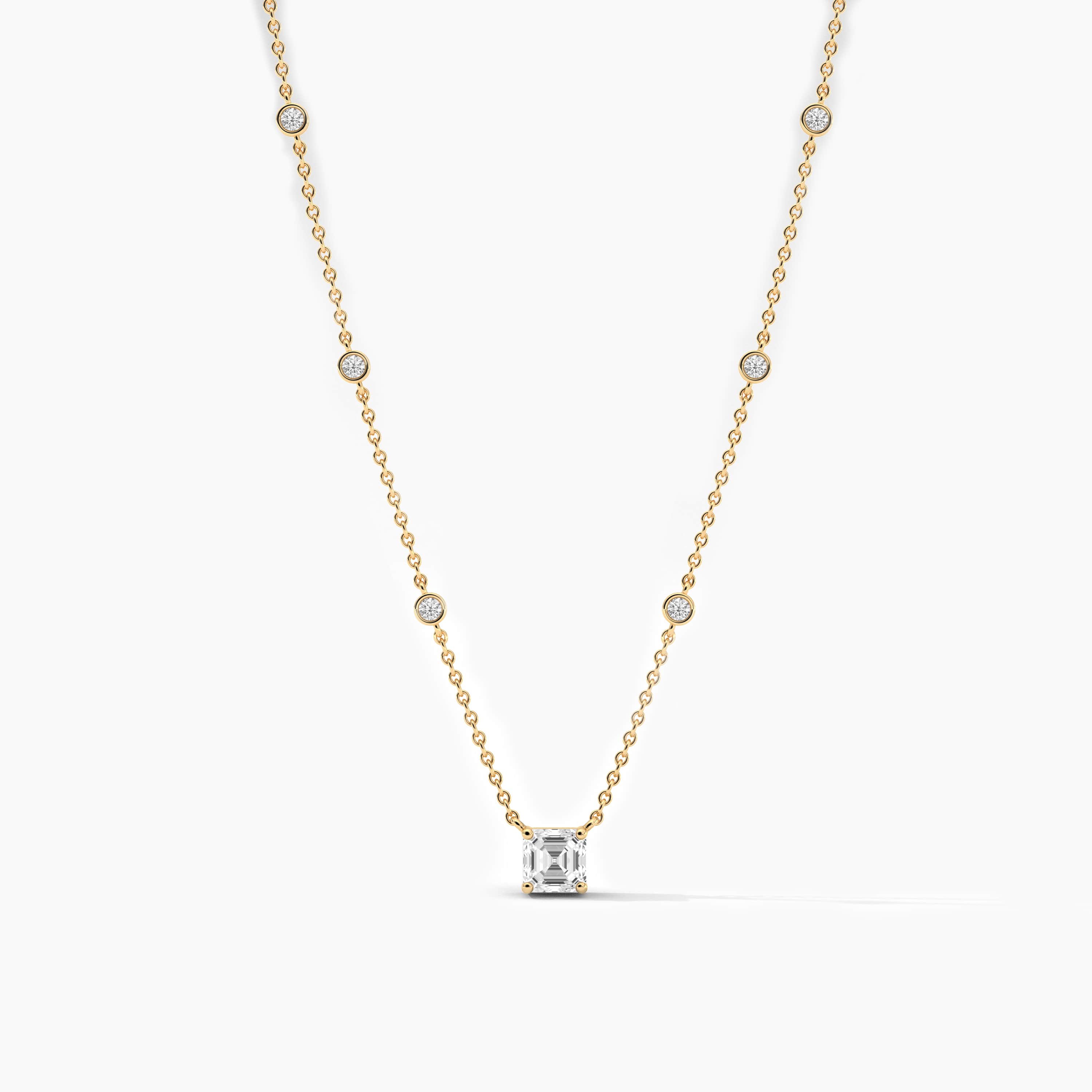 14K Gold Diamond Bezel Station Necklace