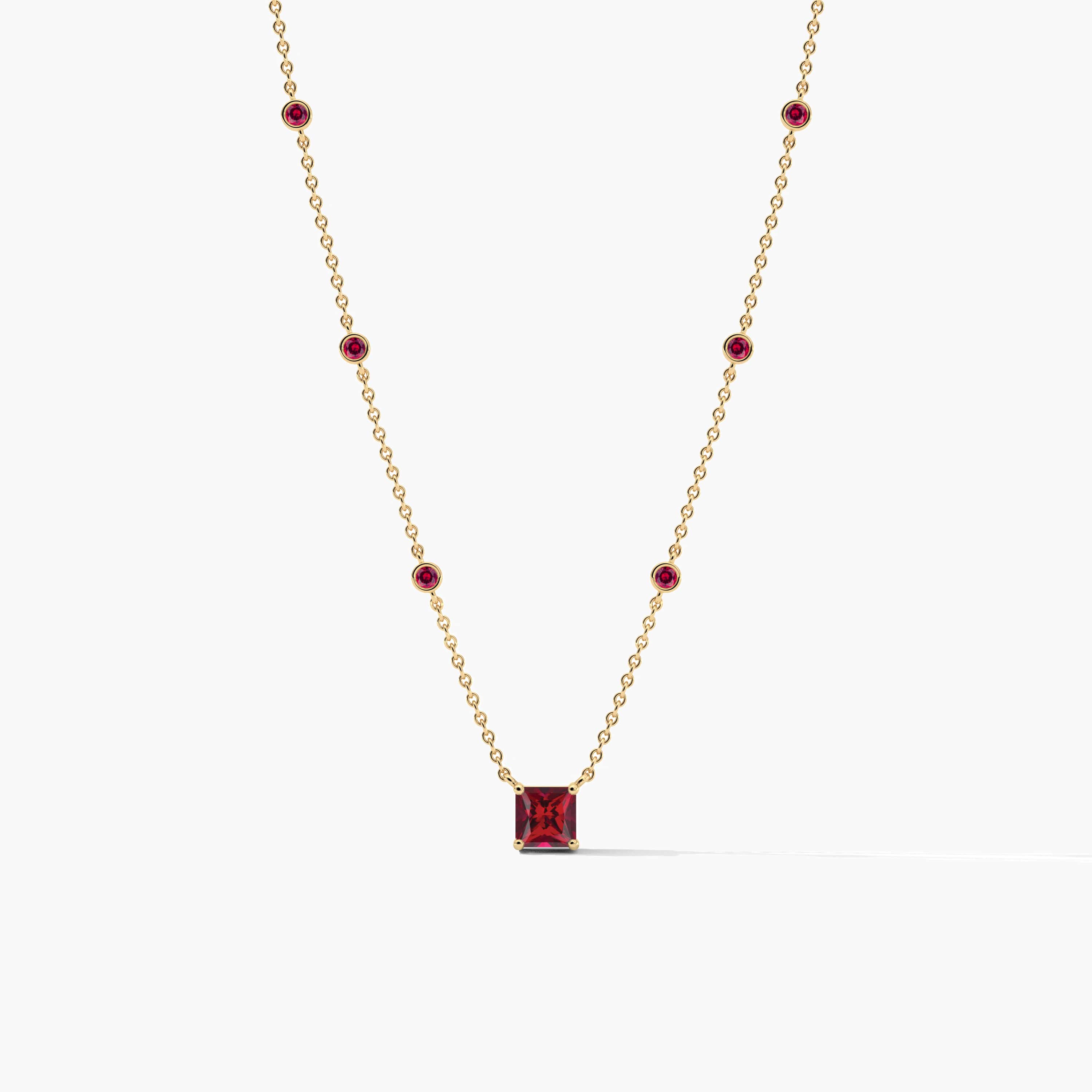 Yellow Gold Ruby Diamond Bezel Necklace