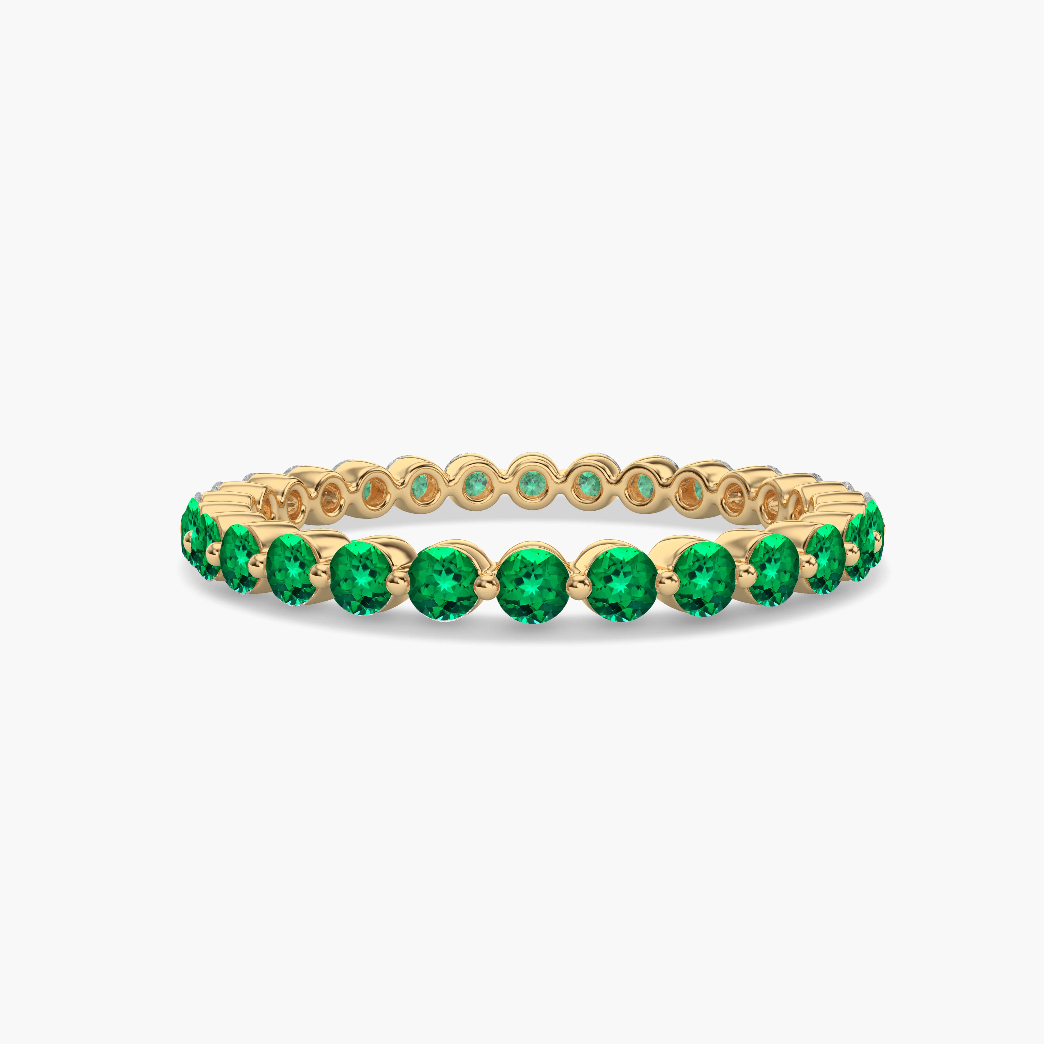 Emerald Wedding Band Full Eternity Band Solid Yellow Gold