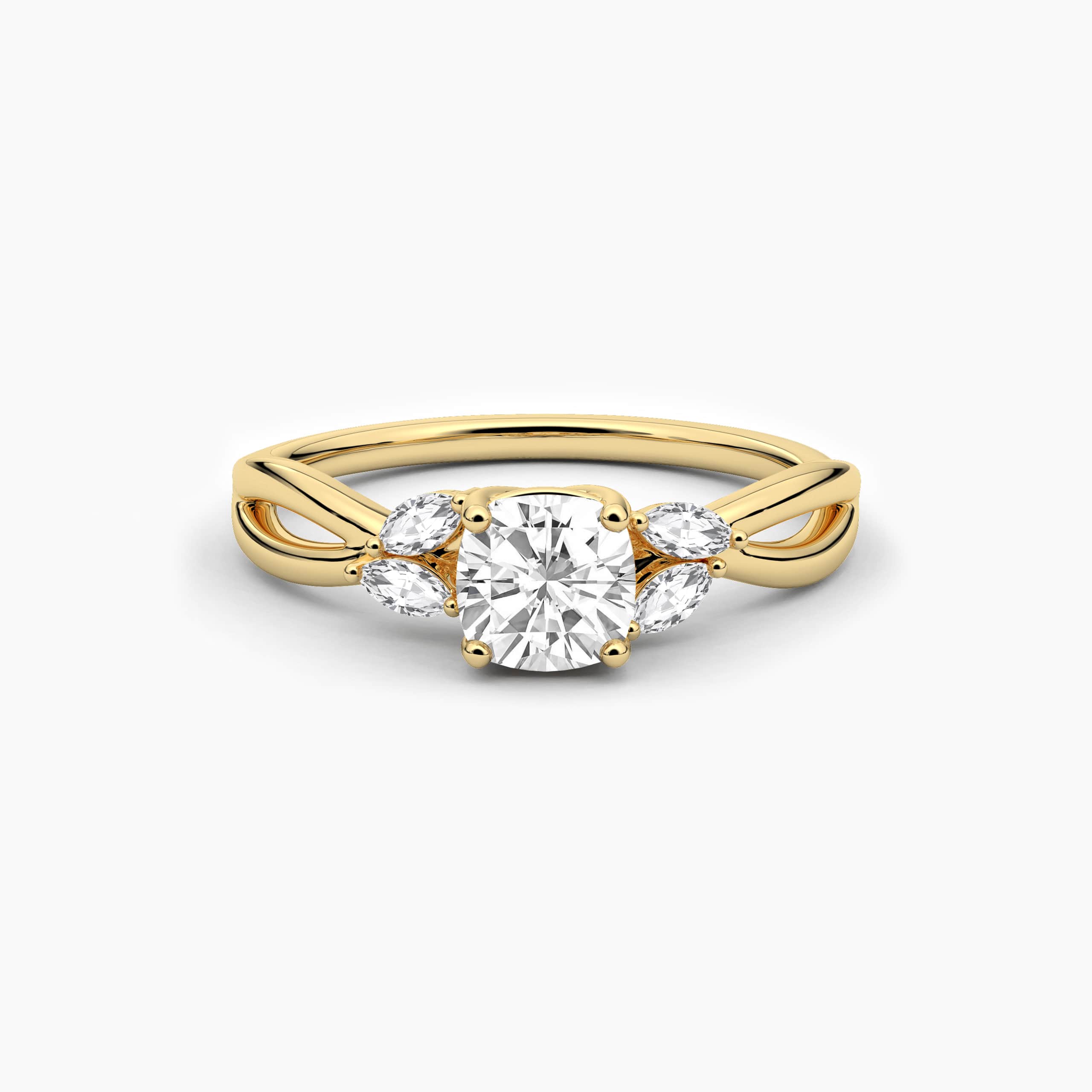 Cushion Cut Marquise Diamond Engagement Ring In Yellow Gold