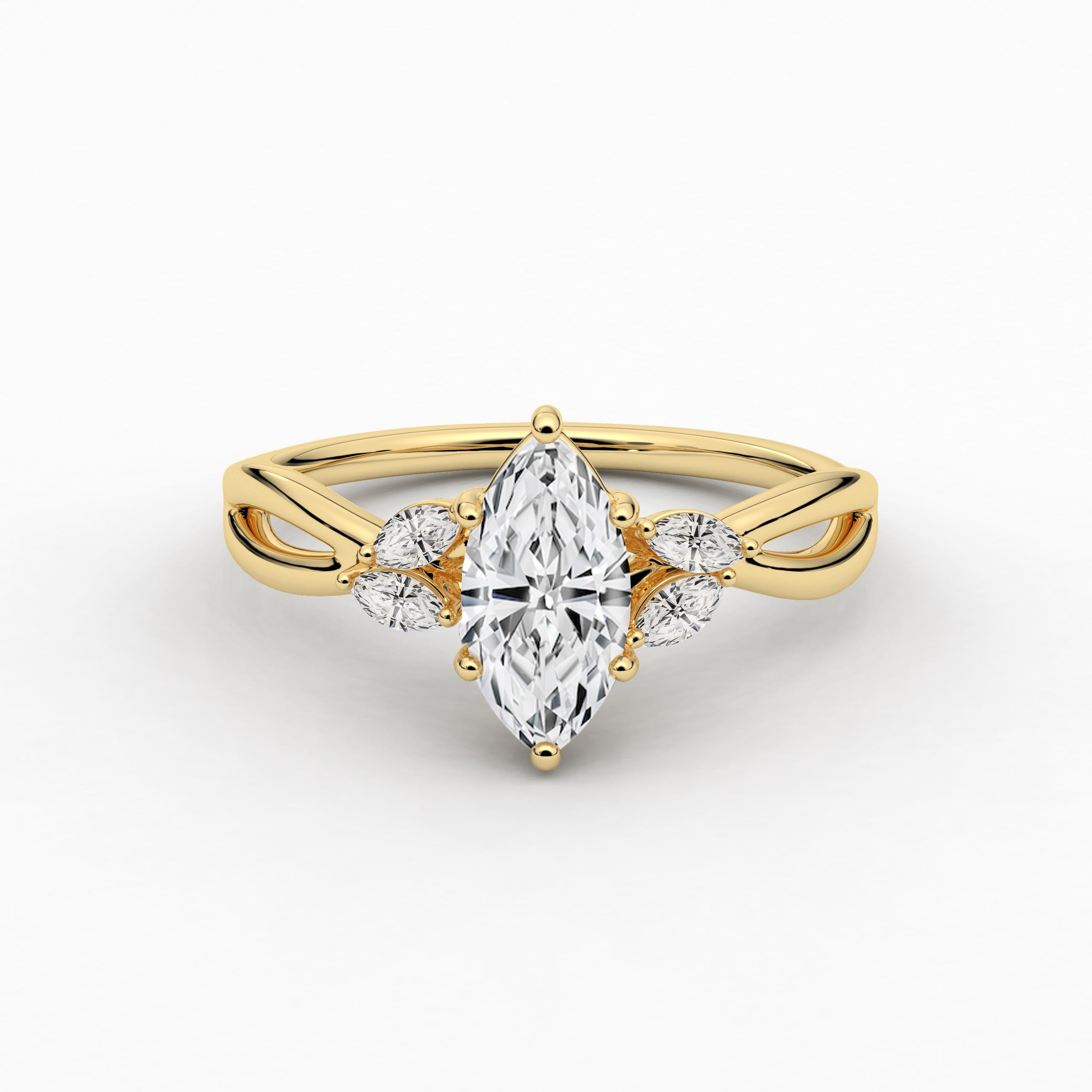 Marquise Shaped diamond Nature Inspired Engagement Rings in Yellow Gold For Woman