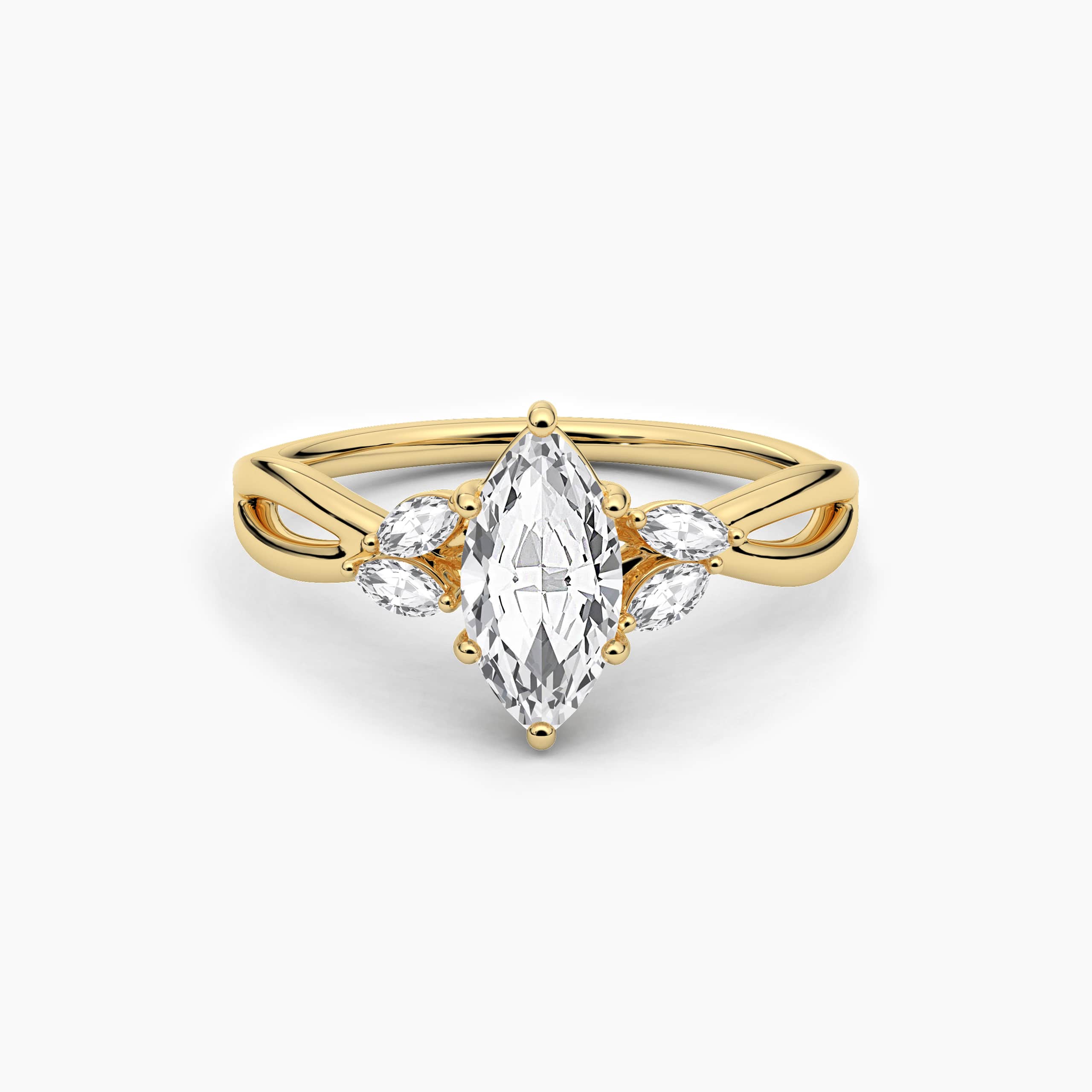 Marquise Moissanite Engagement Ring Winged Accents