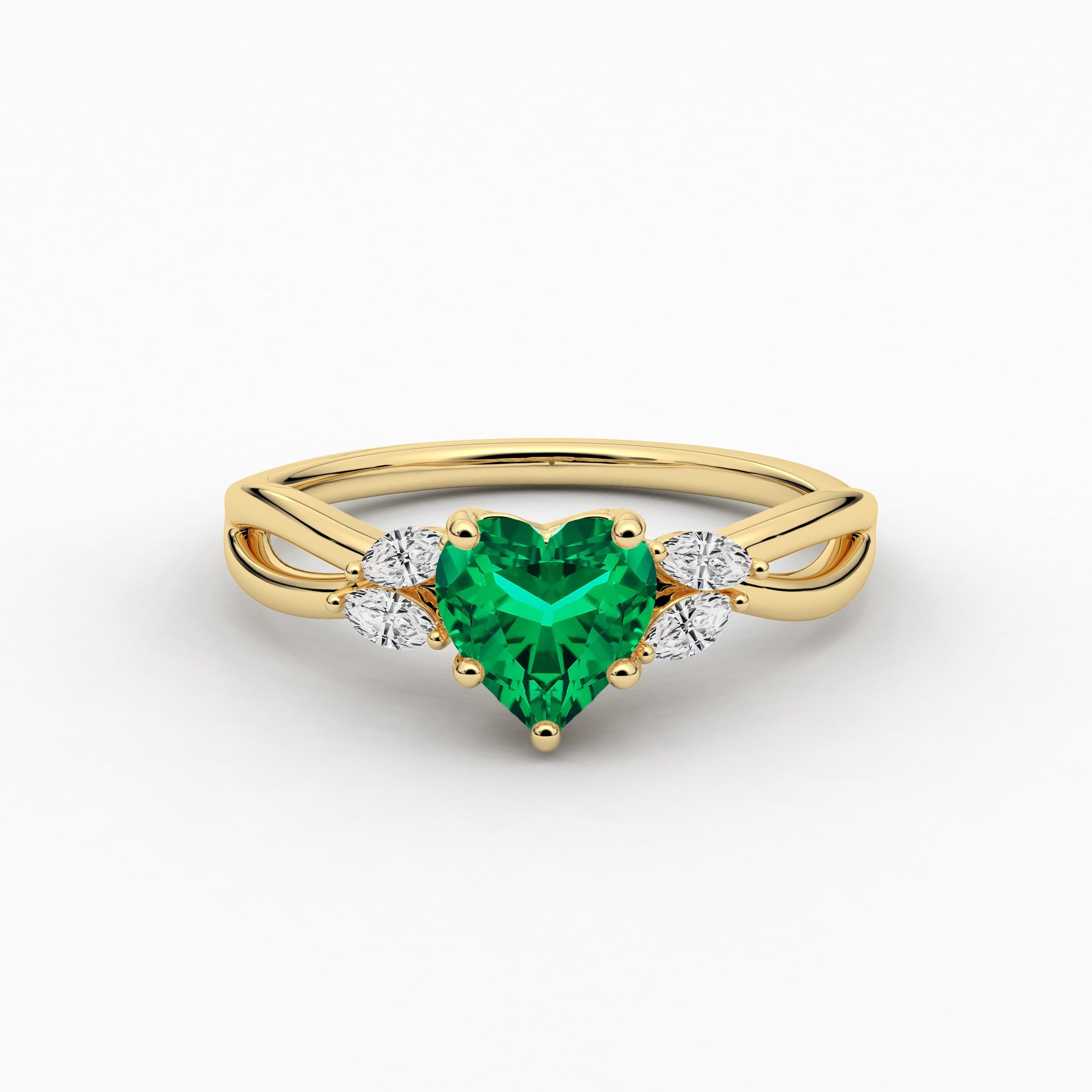 Heart Cut Green Emerald Moissanite Diamond Engagement Ring In Yellow Gold