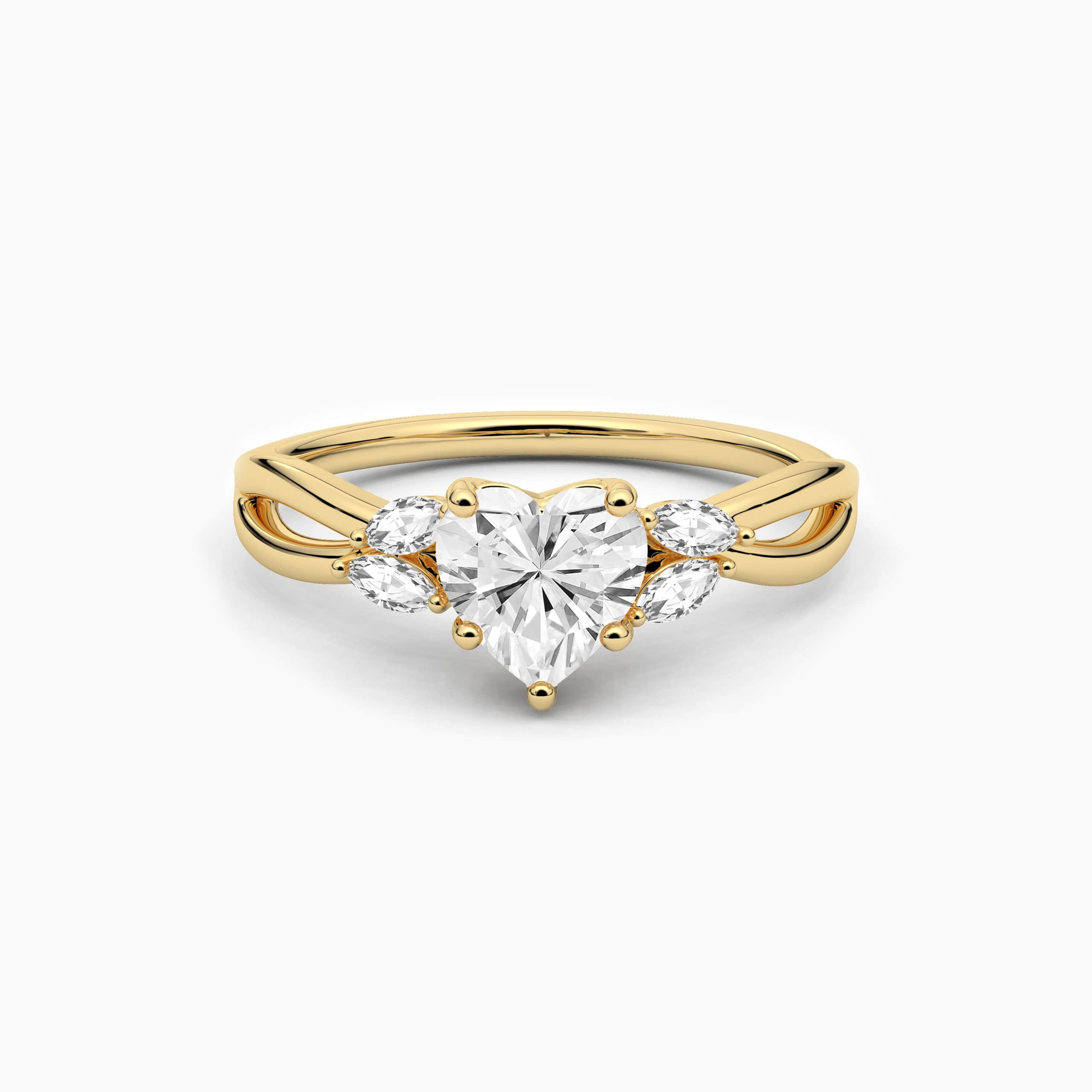 Heart Shape With Side Stones Marquise Diamond In Yellow Gold