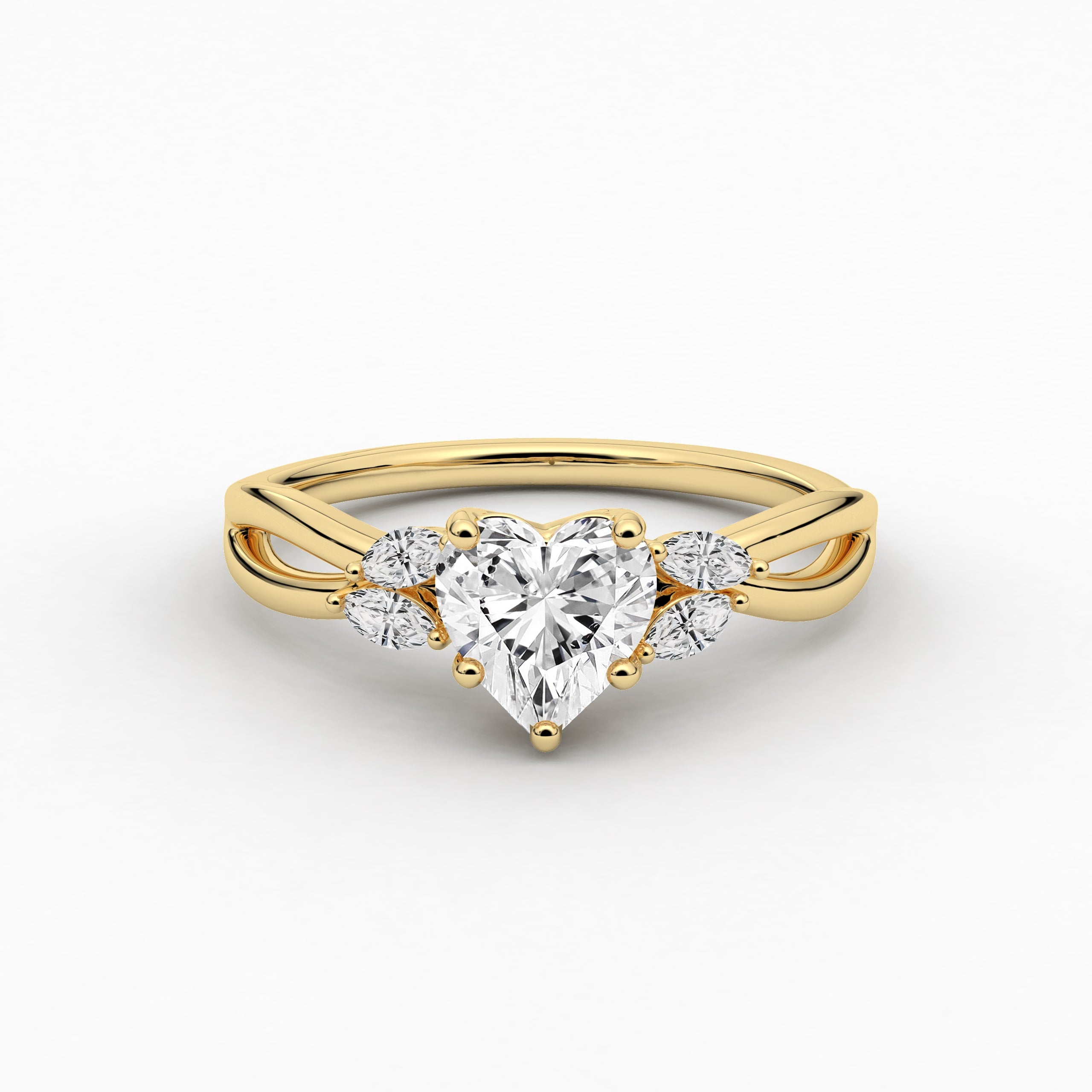 Heart Shape With Side Stones Marquise Diamond In Yellow Gold   