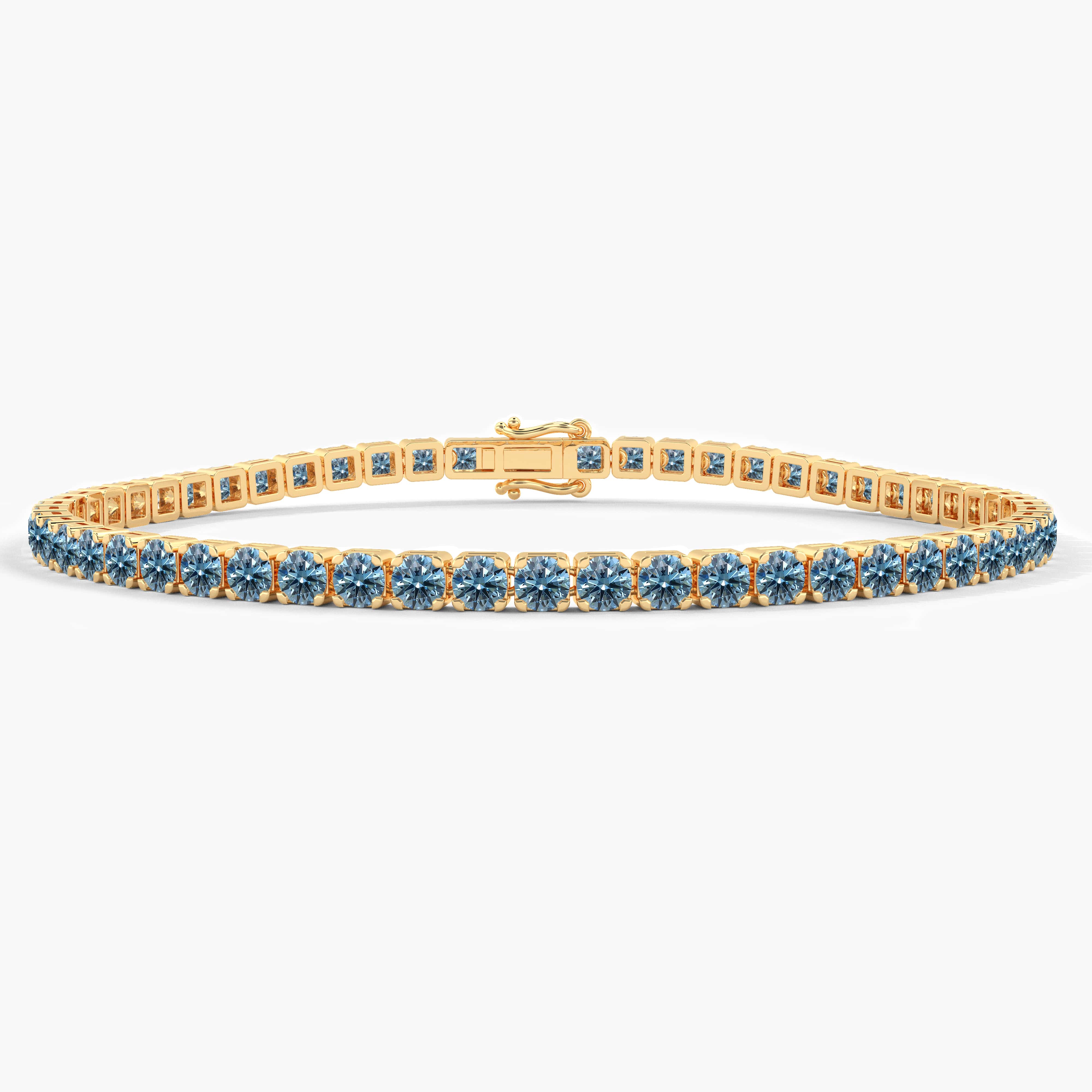 yellow gold blue diamond tennis bracelet