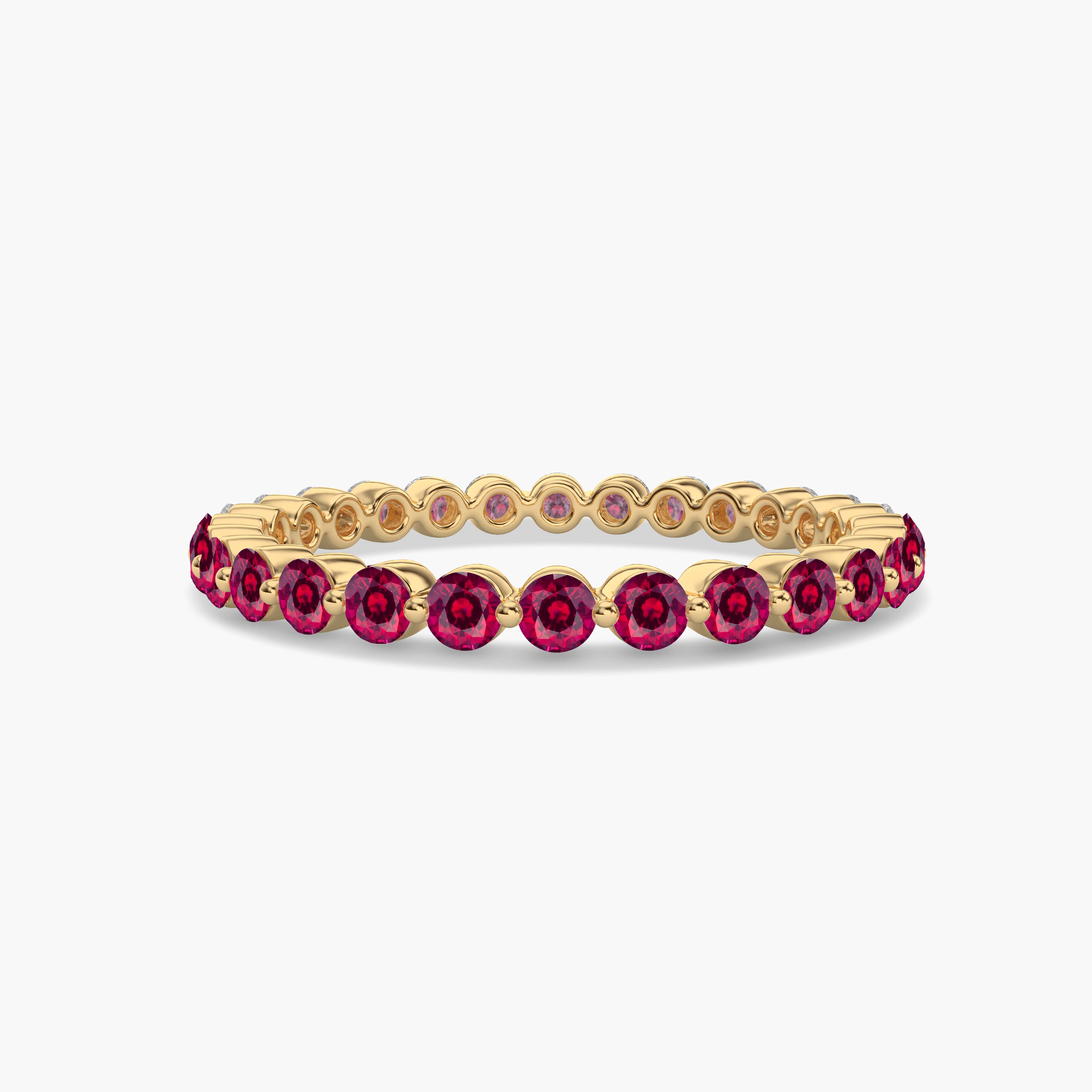 Round Cut Red Ruby & Diamond Yellow Gold Full Eternity Band Ring