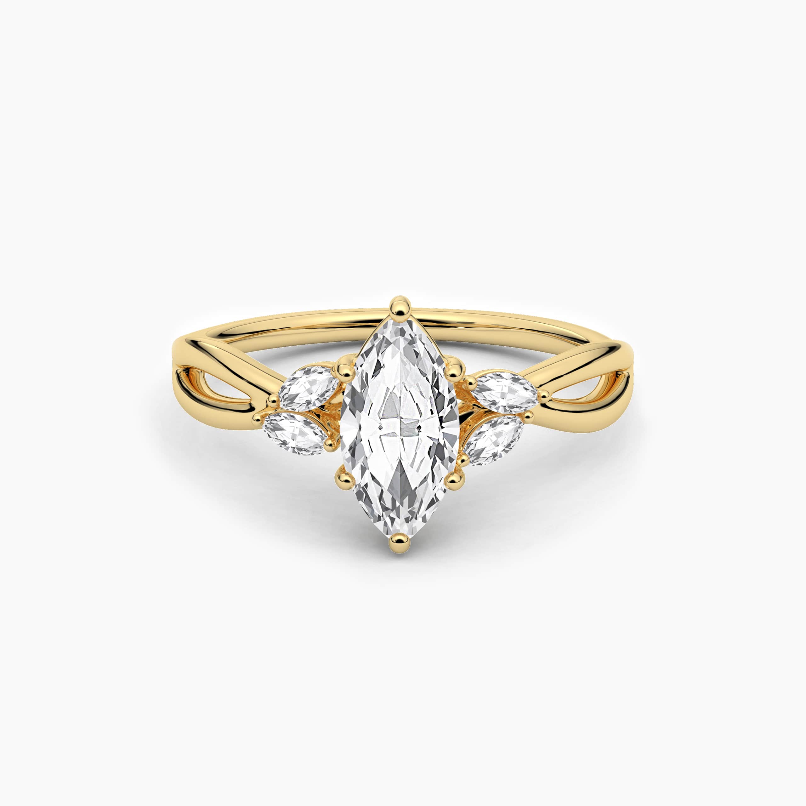 Marquise Shaped diamond Nature Inspired Engagement Rings in Yellow Gold For Woman