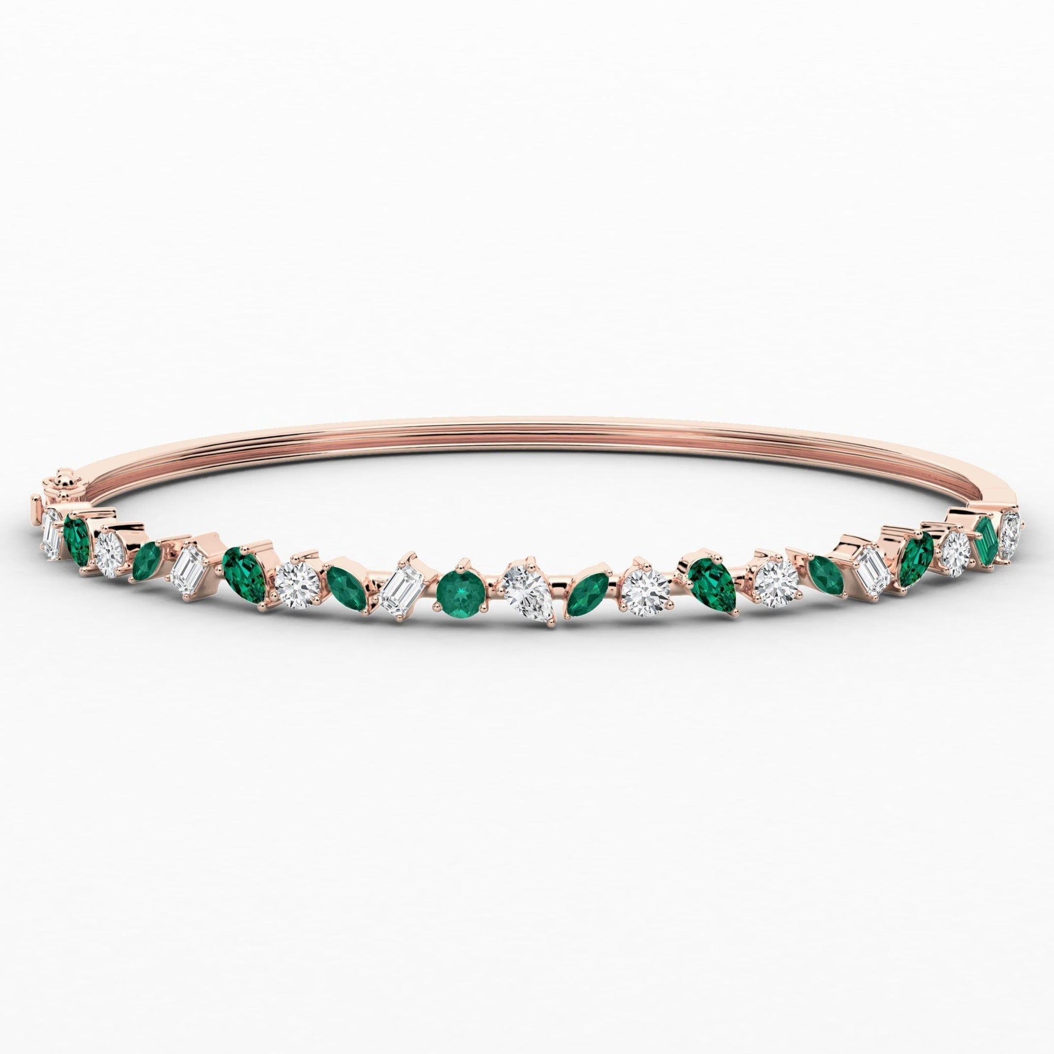 Multi Shape Emerald Diamond Engagement Bracelet For Woman In Rose Gold