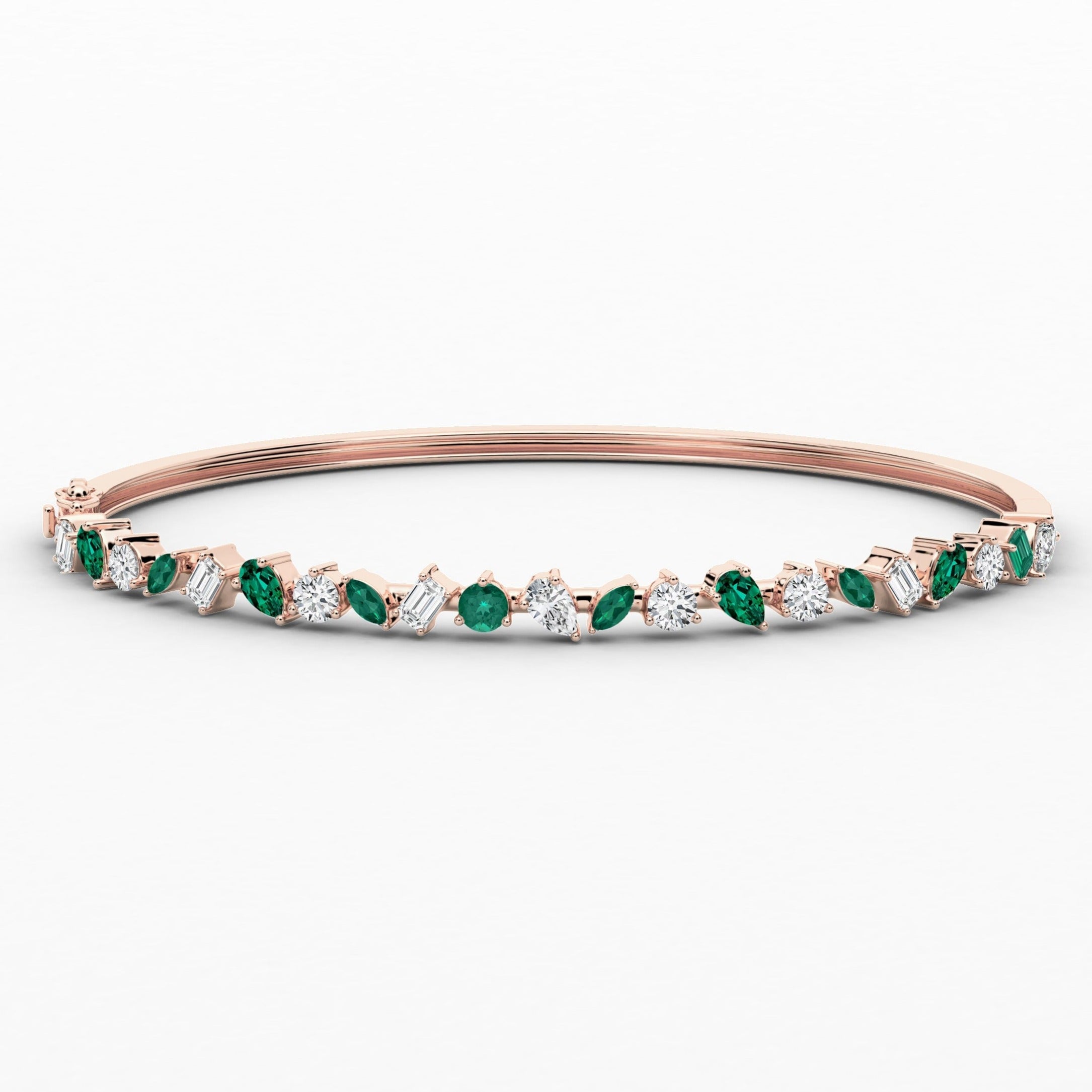 Multi Shape Emerald Diamond Engagement Bracelet For Woman In Rose Gold