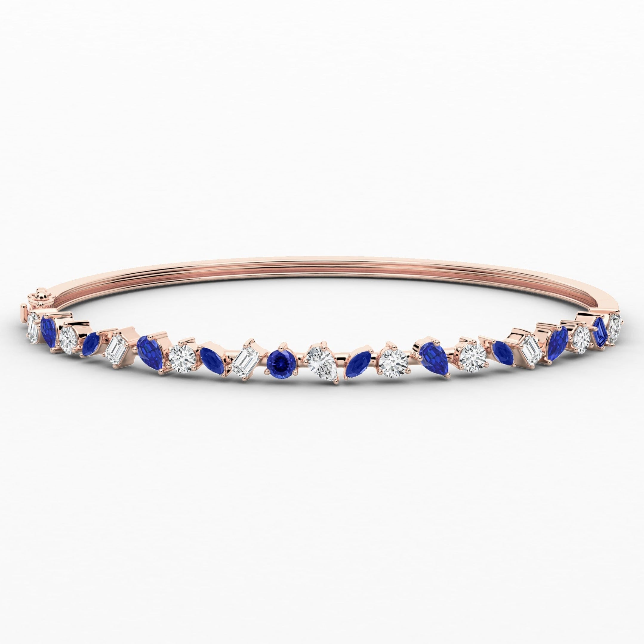  Pear, Marquise, Emerald, Round Multi Shape Diamond Blue Sapphire Bracelet In Rose Gold 