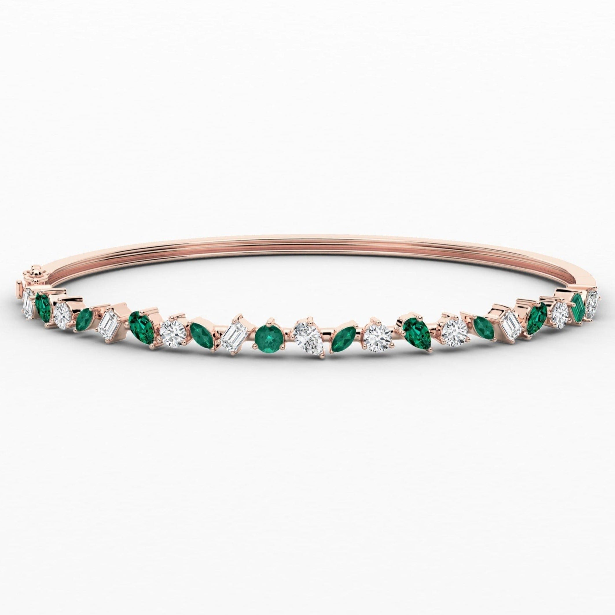 Multi Shape Emerald Diamond Engagement Bracelet For Woman In Rose Gold