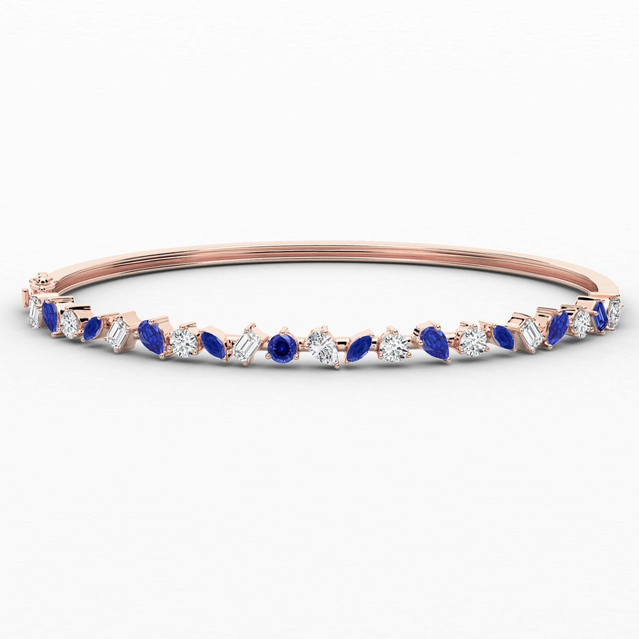  Pear, Marquise, Emerald, Round Multi Shape Diamond Blue Sapphire Bracelet In Rose Gold 