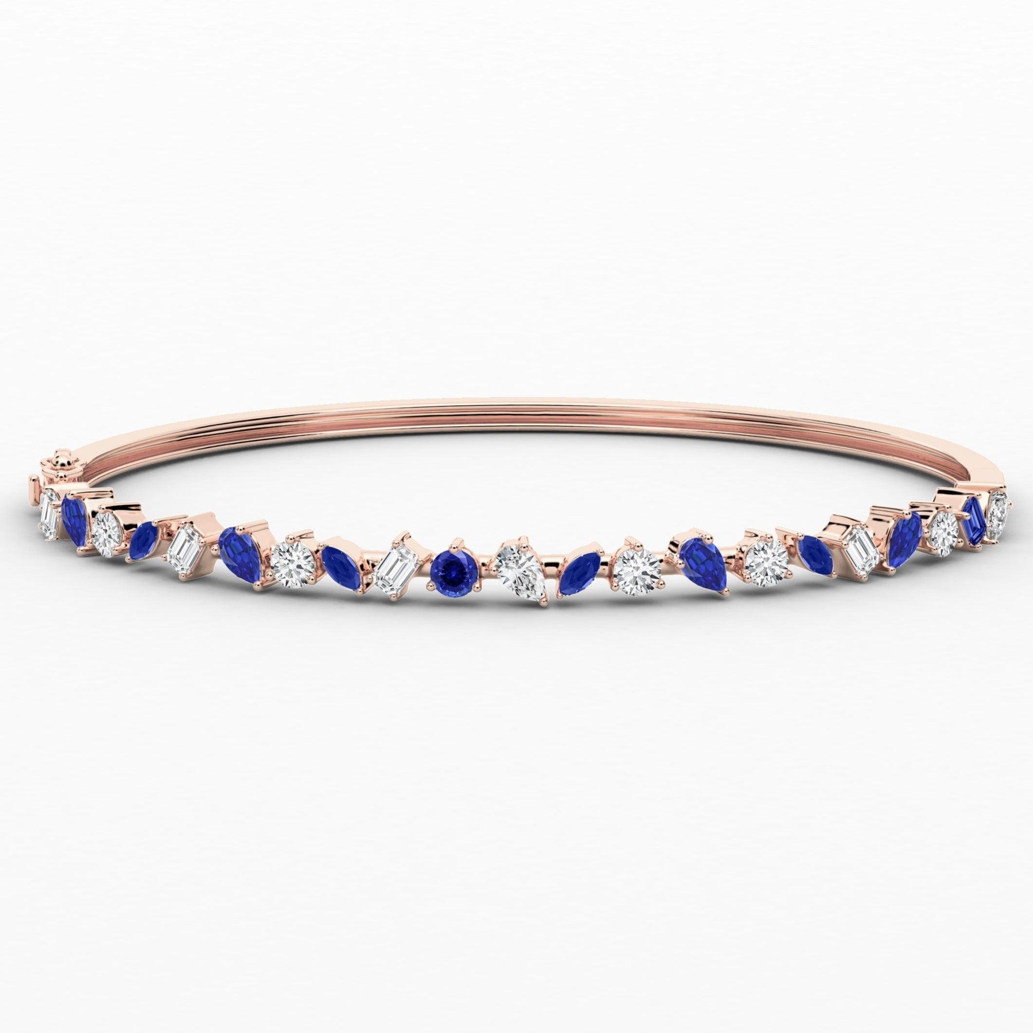  Pear, Marquise, Emerald, Round Multi Shape Diamond Blue Sapphire Bracelet In Rose Gold 