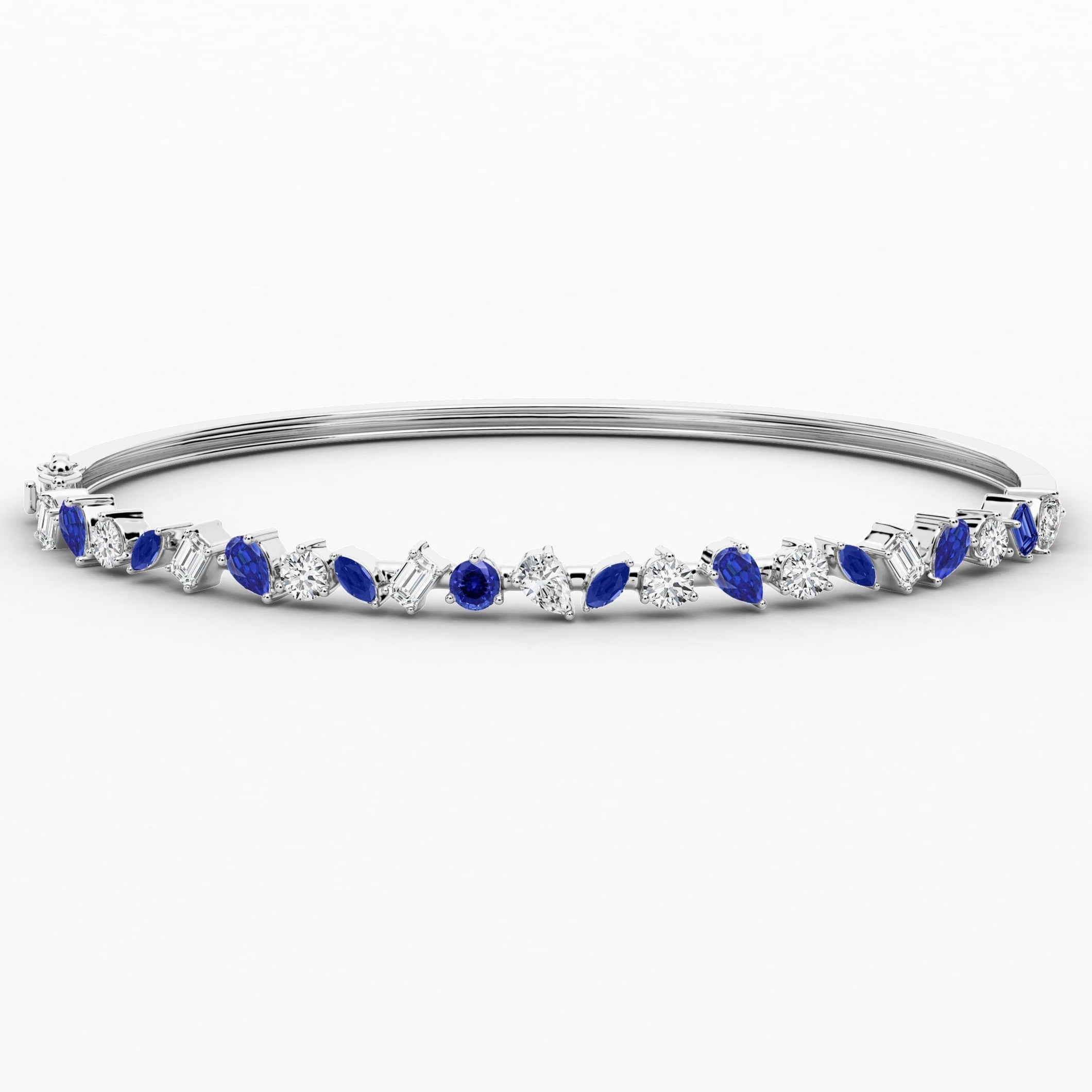 White Gold Multi Shape Blue Sapphire Diamond Bengal Bracelet 