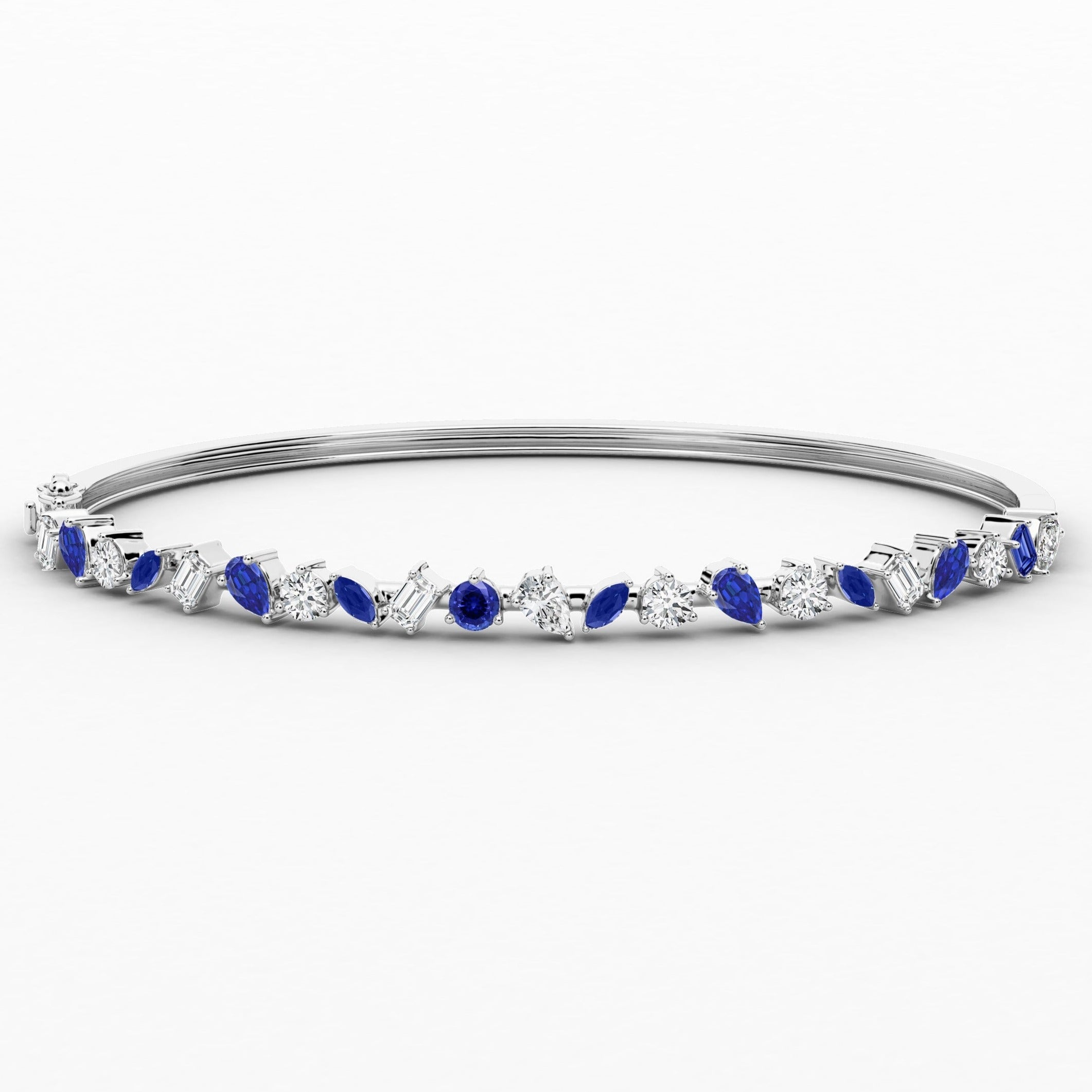 White Gold Multi Shape Blue Sapphire Diamond Bengal Bracelet 