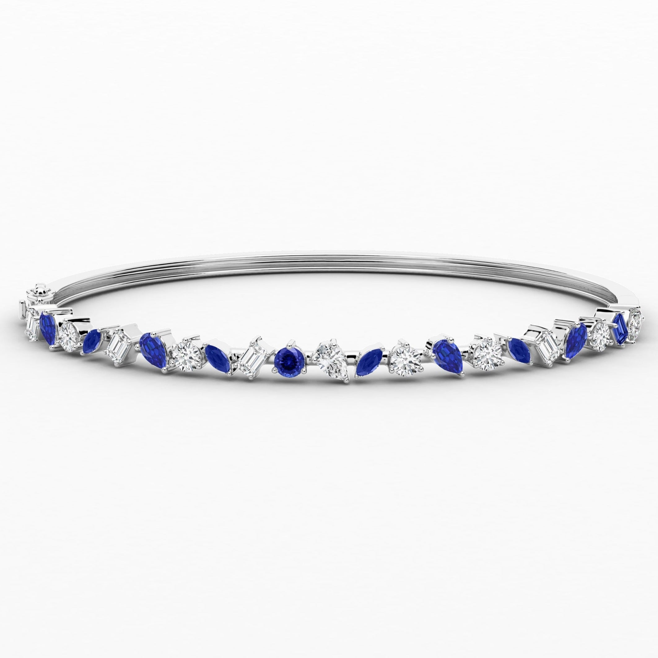 White Gold Multi Shape Blue Sapphire Diamond Bengal Bracelet 
