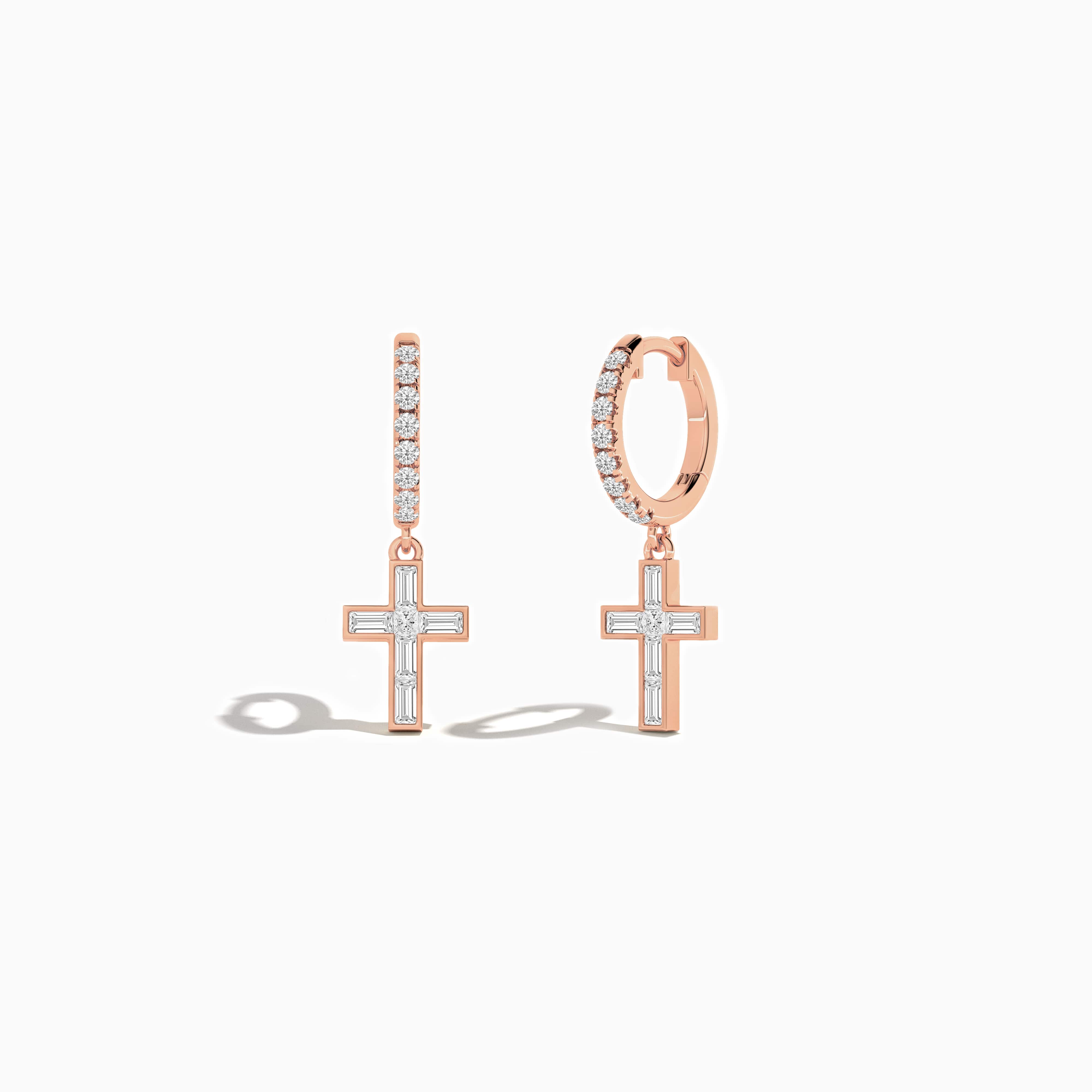 Diamond Cross Huggie Hoop Earrings