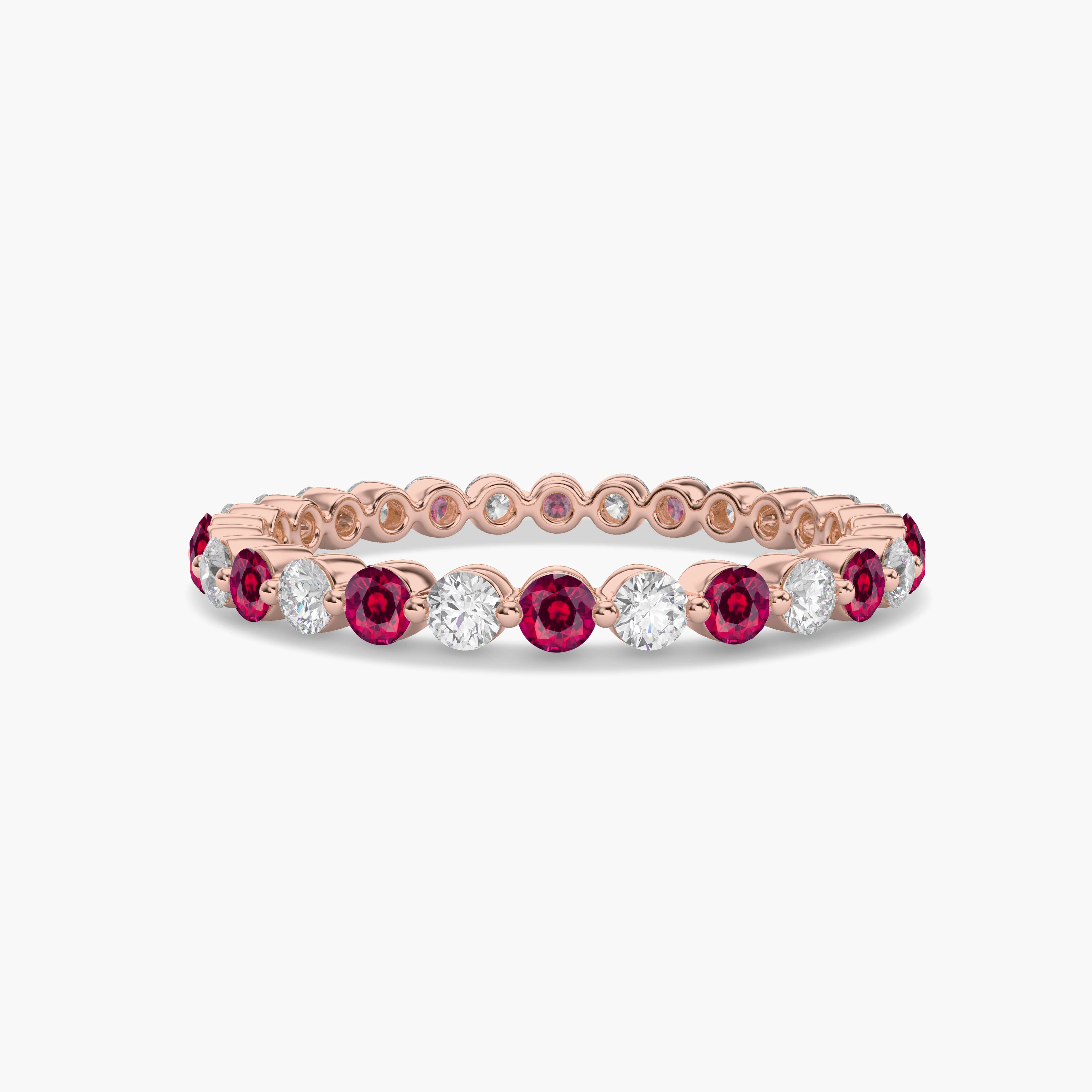 Round-Cut Diamond Eternity Band with Red Ruby in Yellow Gold