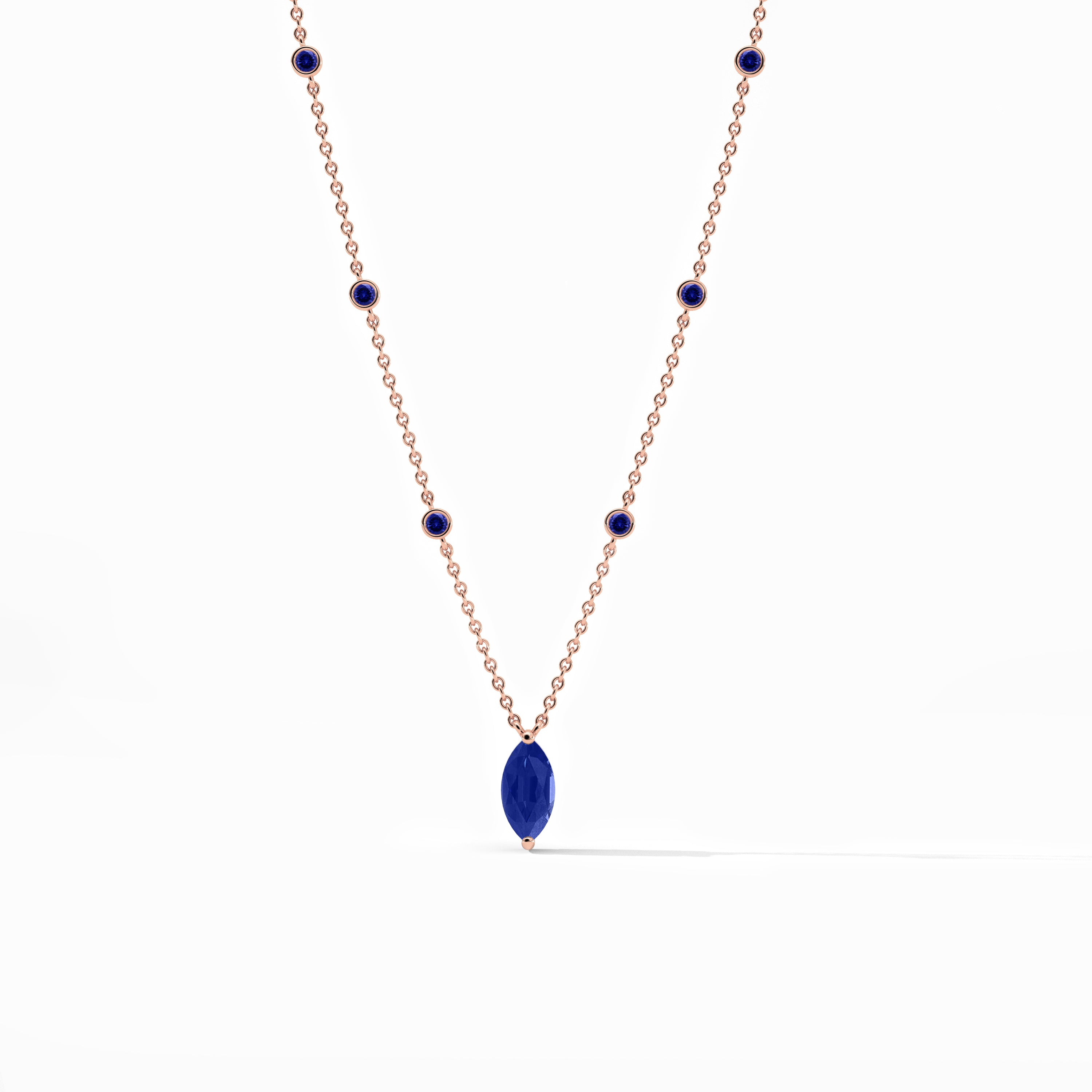 Blue Sapphire Heart Shape Station Necklace